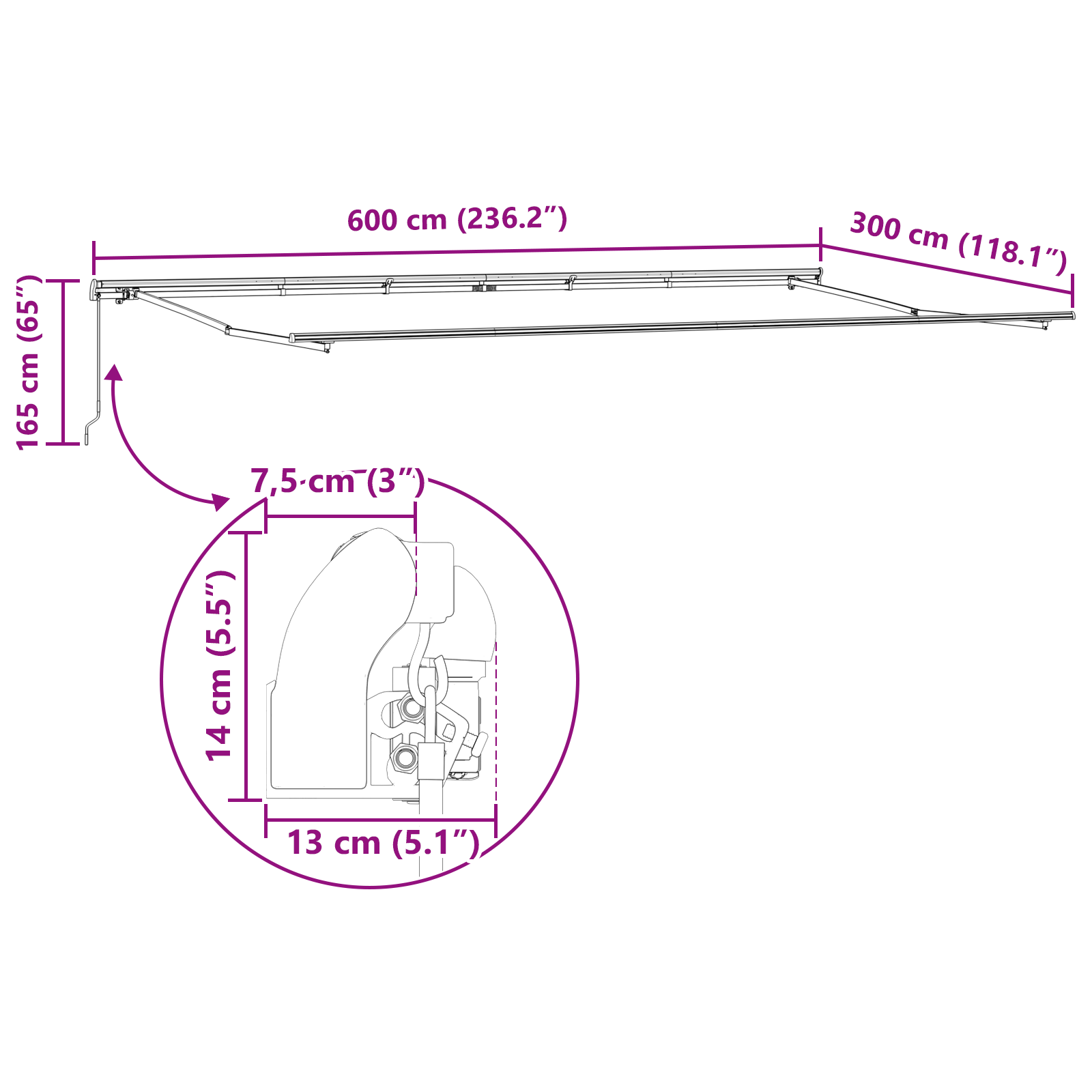 Innvendbar Markise Oransje og Brunt 600 x 300 cm stoff