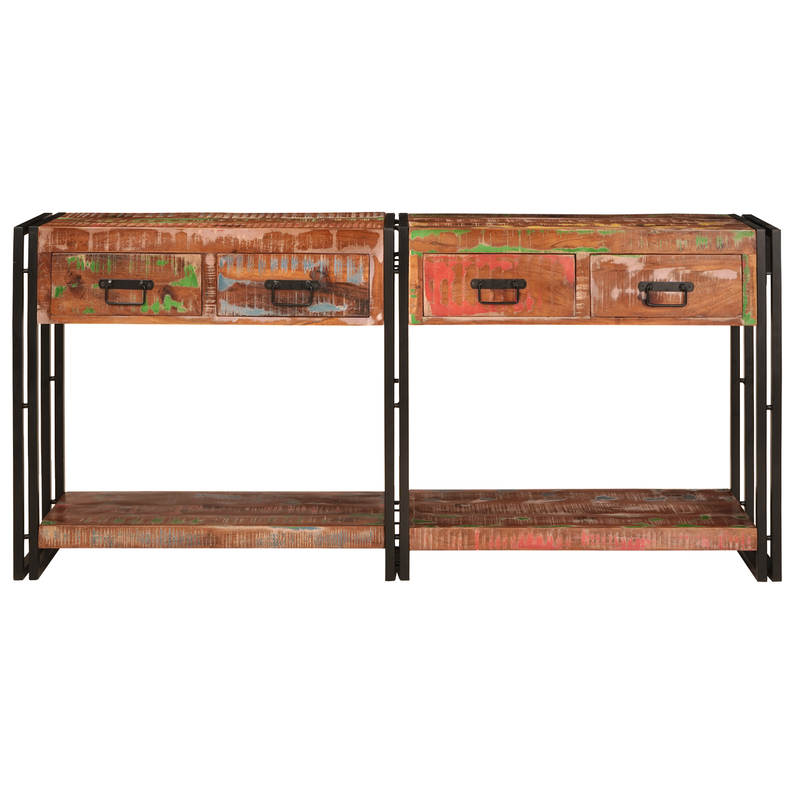 Konsollbord sett med 2 skuffer, flerfarget solid gjenvunnet tre