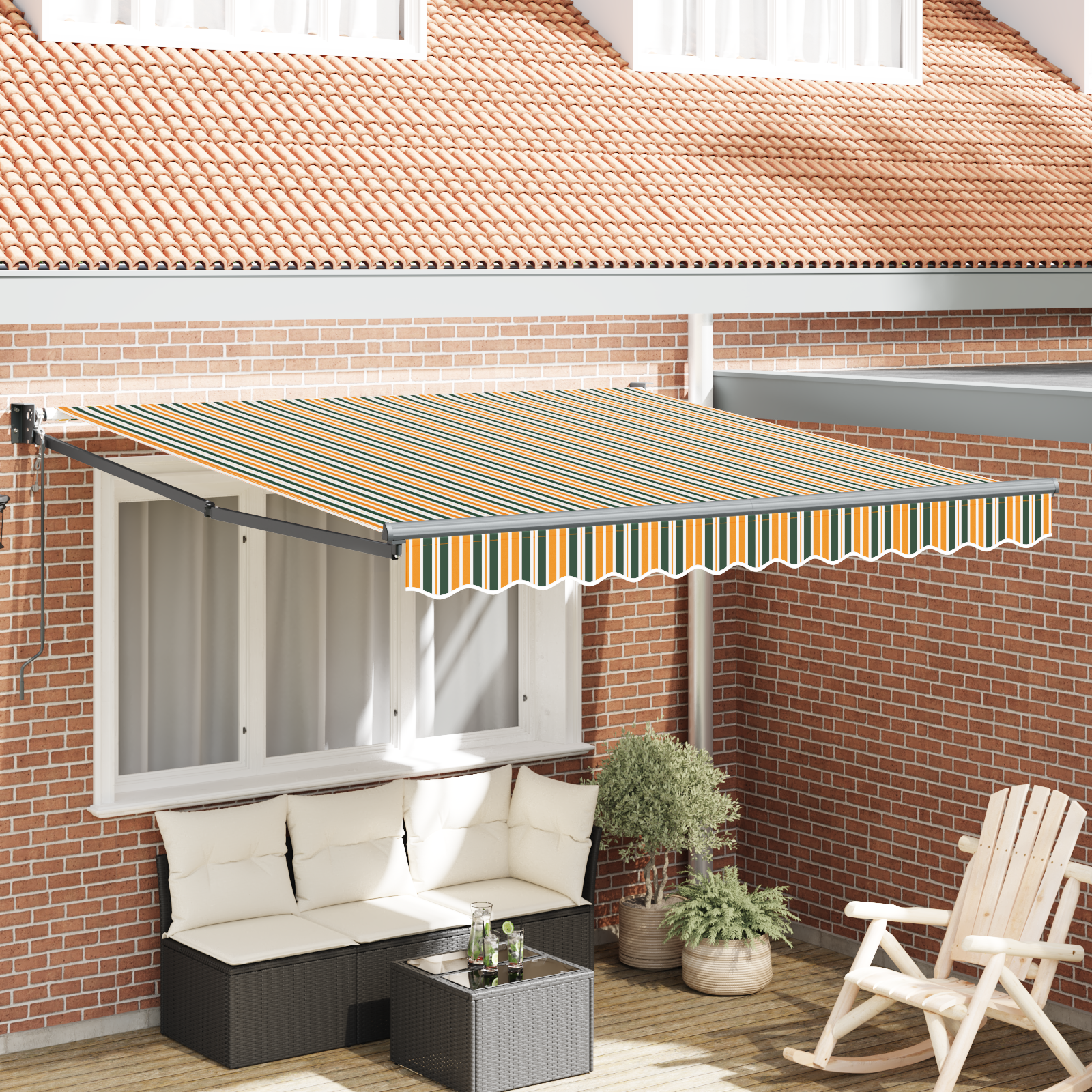 Automatisk Uttrekkbar Markise Grønn og Gul 300x250 cm