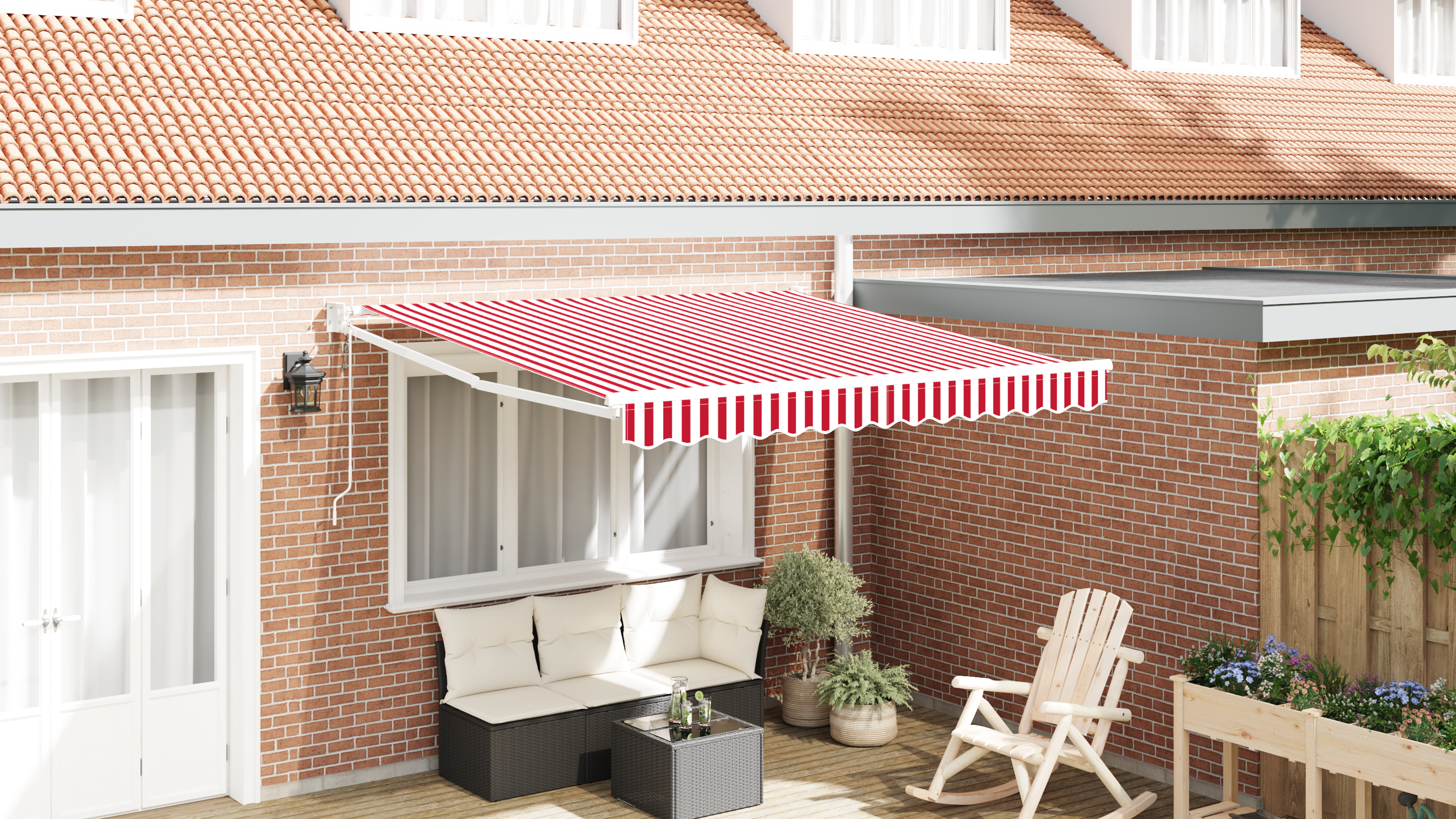 Automatisk uttrekkbar markise Rød og hvit stripe 350x250 cm