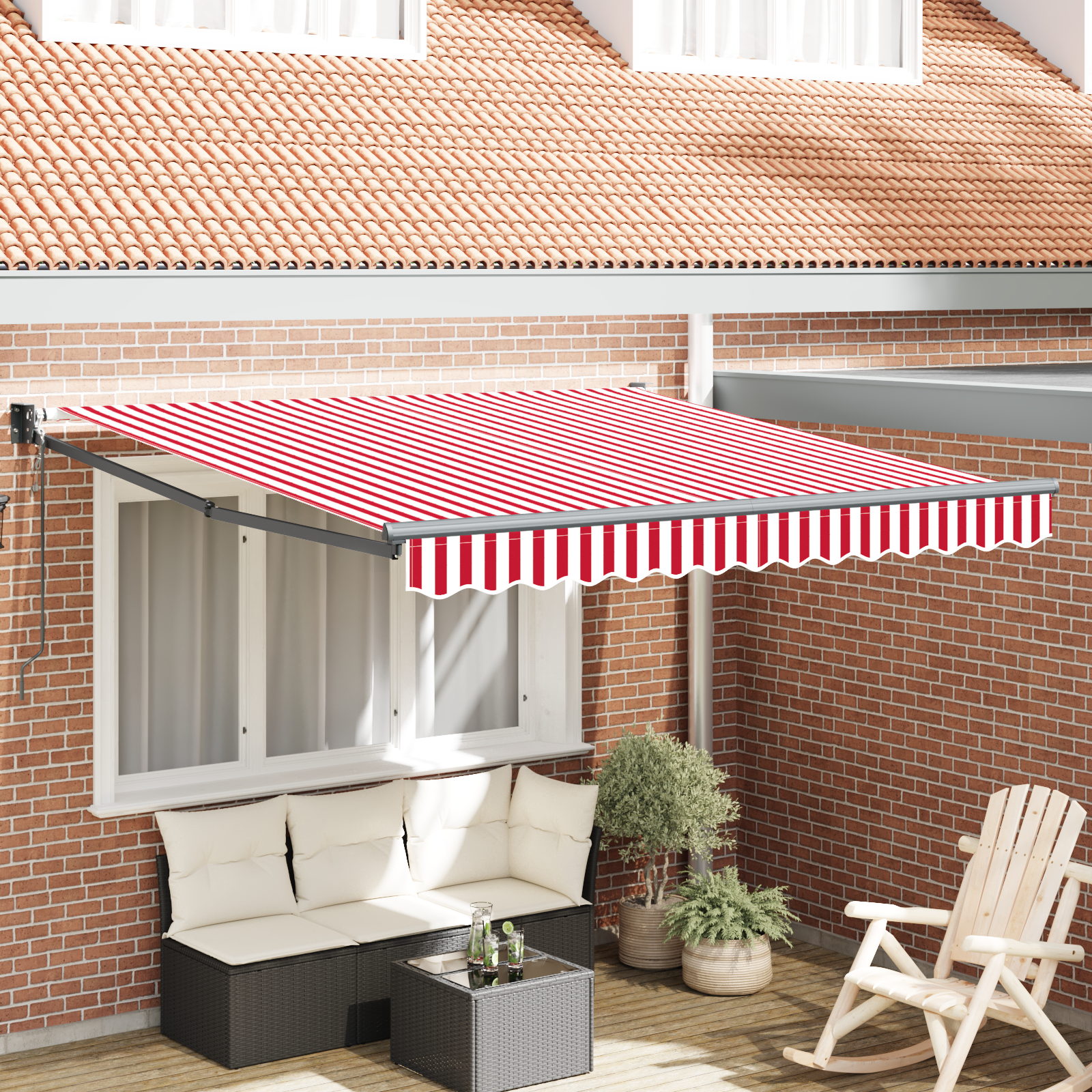 Automatisk uttrekkbar markise Rød og hvit stripe 350x250 cm