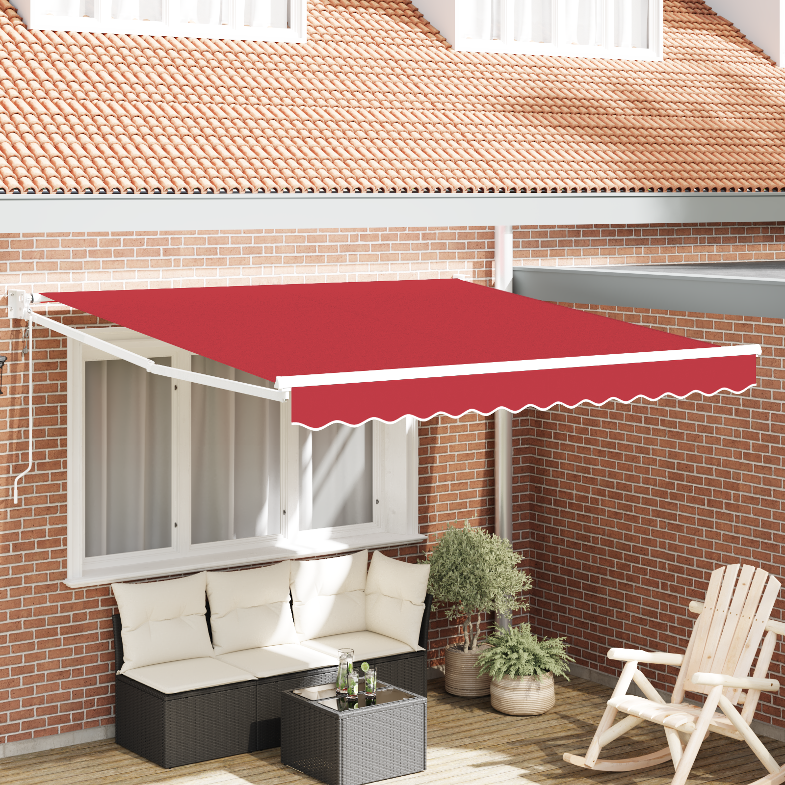 Automatisk Uttrekkbar Markise Rød 350x250 cm