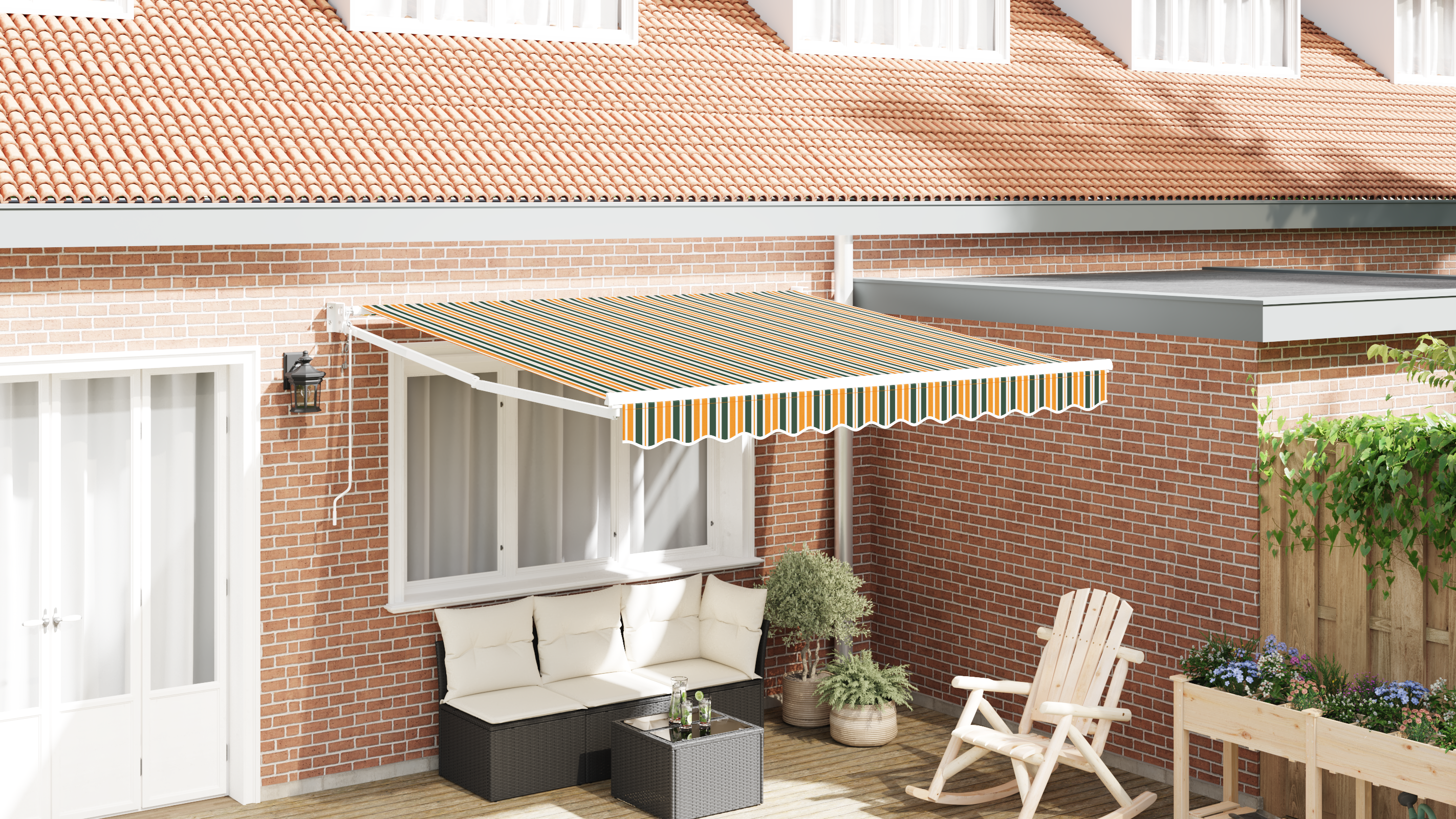 Automatisk Uttrekkbar Markise Grøn og Gul 350x250 cm