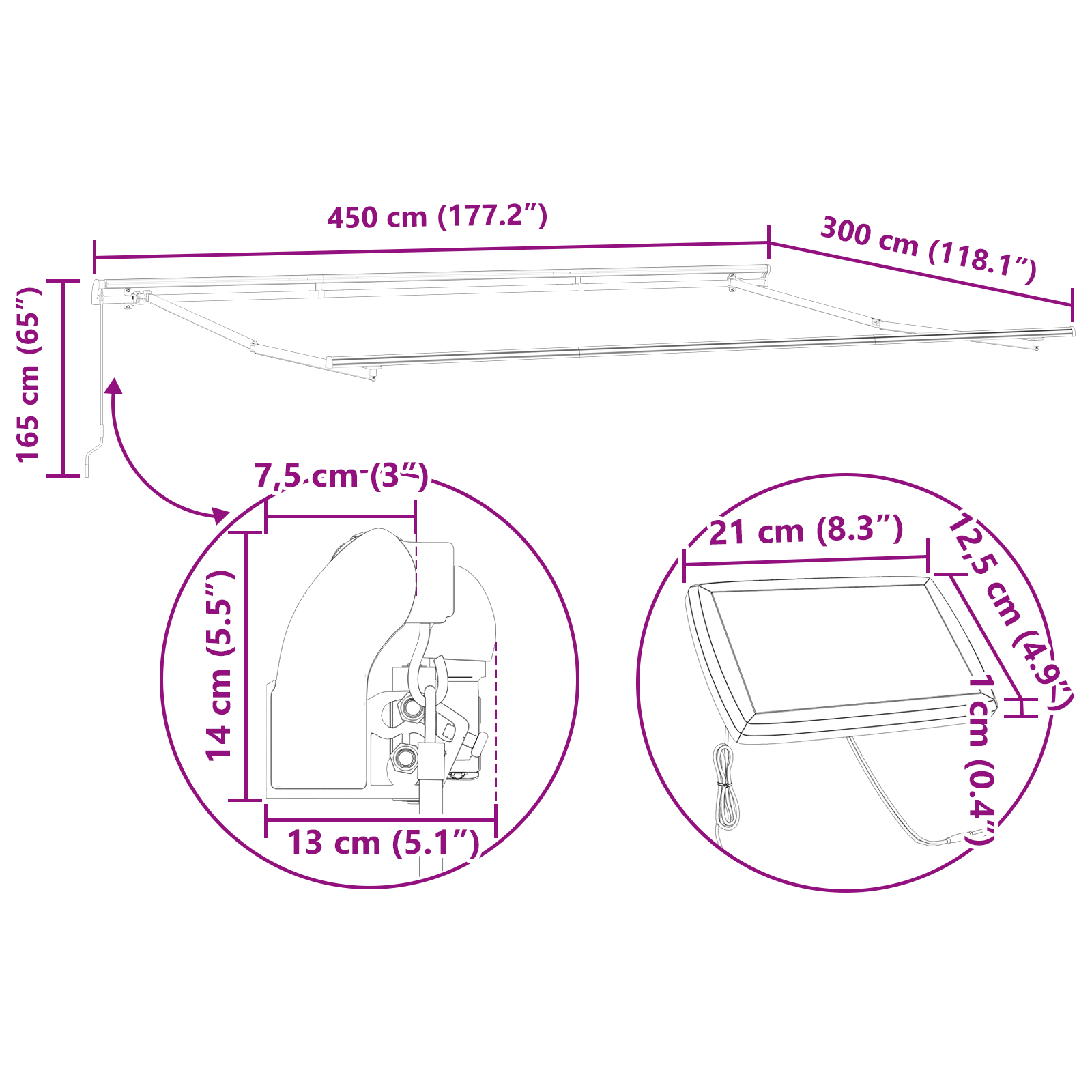 Manuell Uttrekkbar Markise med LED Oransje og Brun 450x300 cm