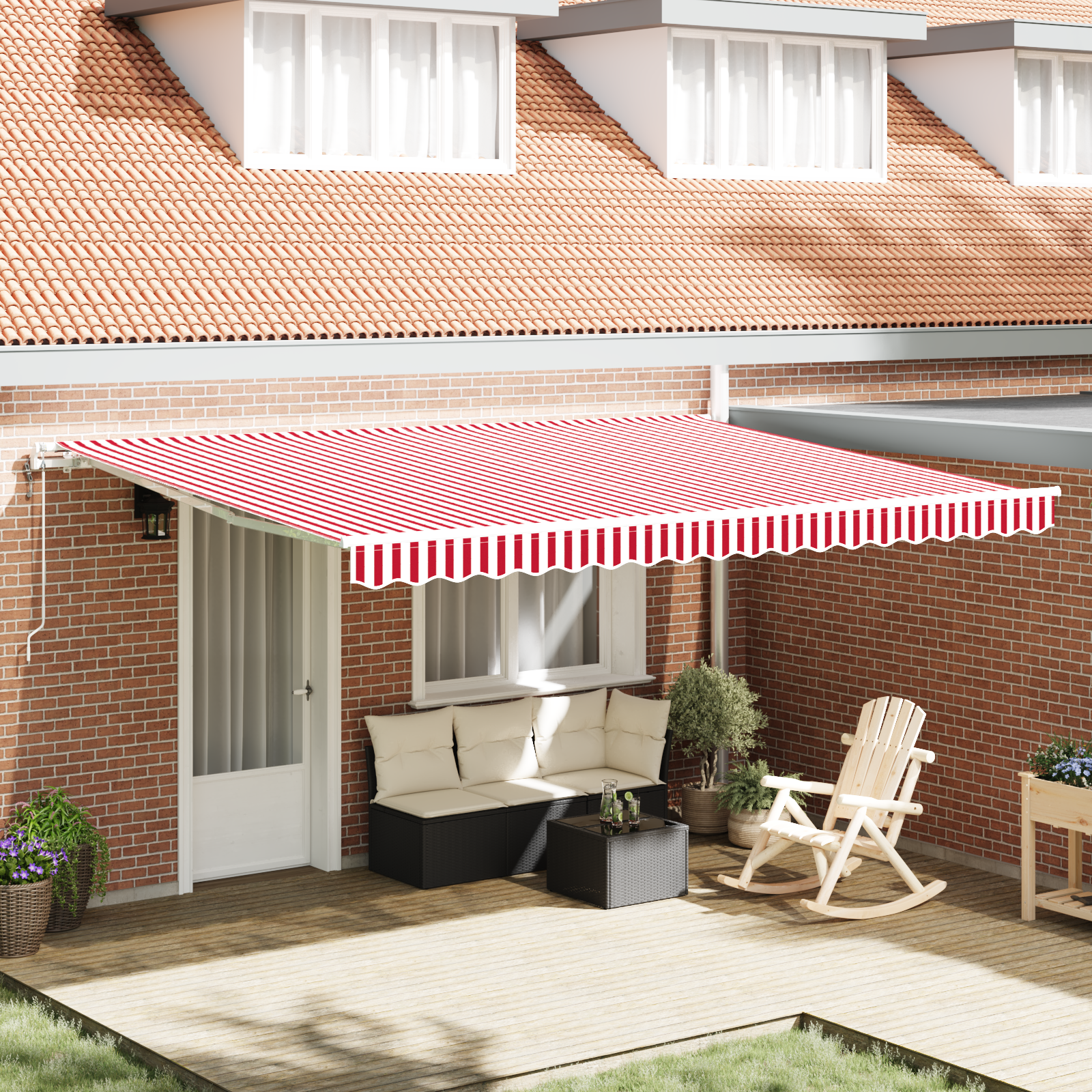Automatisk Utrekkbar Markise Rød og Hvit Stripe 450x300 cm