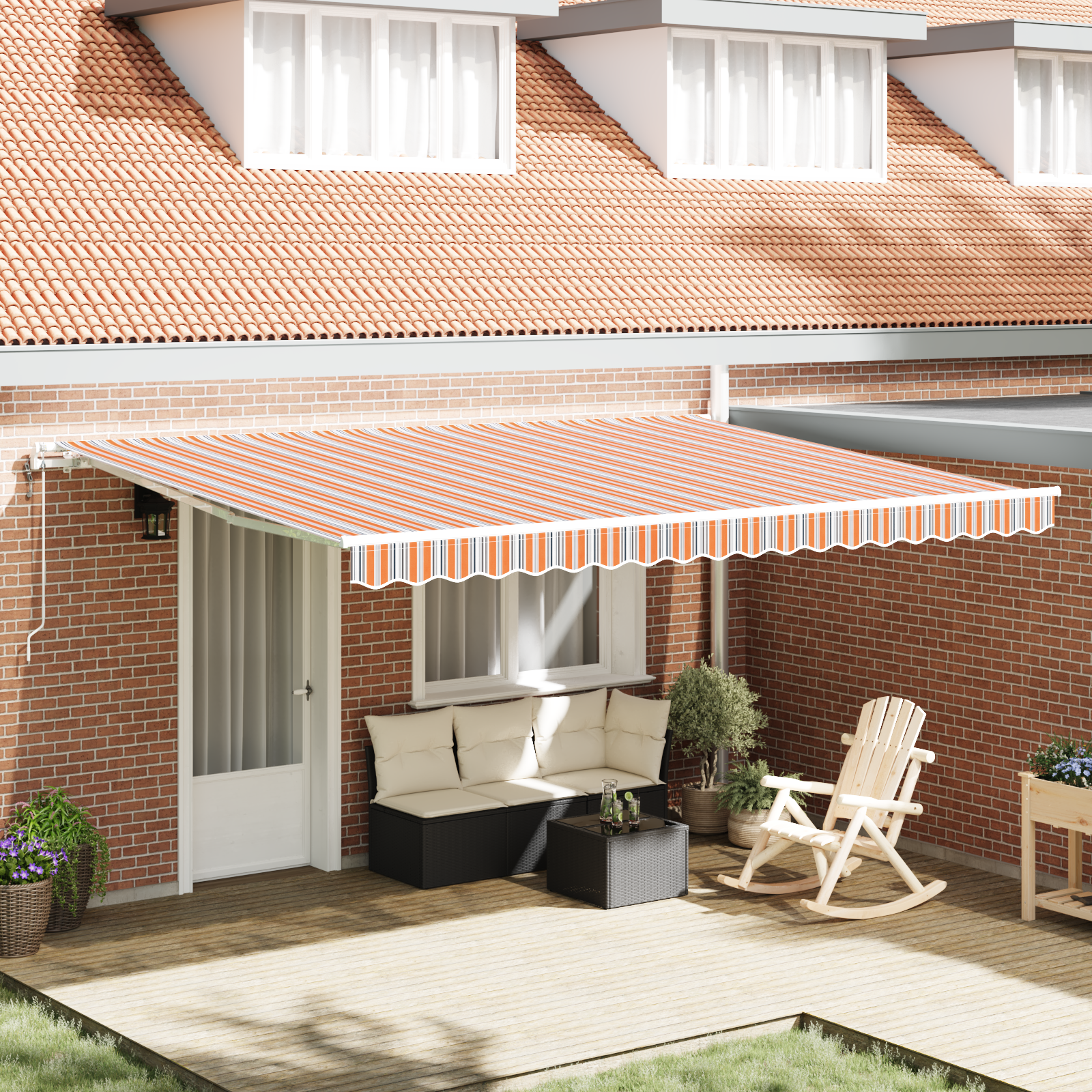 Flerfarget Stripe Automatisk Uttrekkbar Markise 450x300 cm