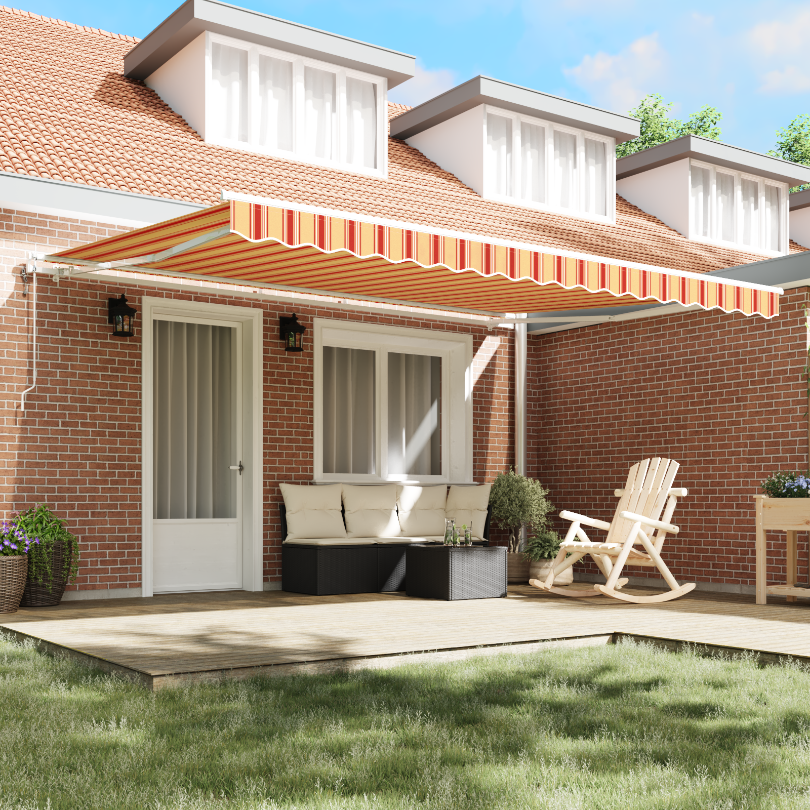 Automatisk Uttrekkbar Markise Gul og Orange 450x350 cm