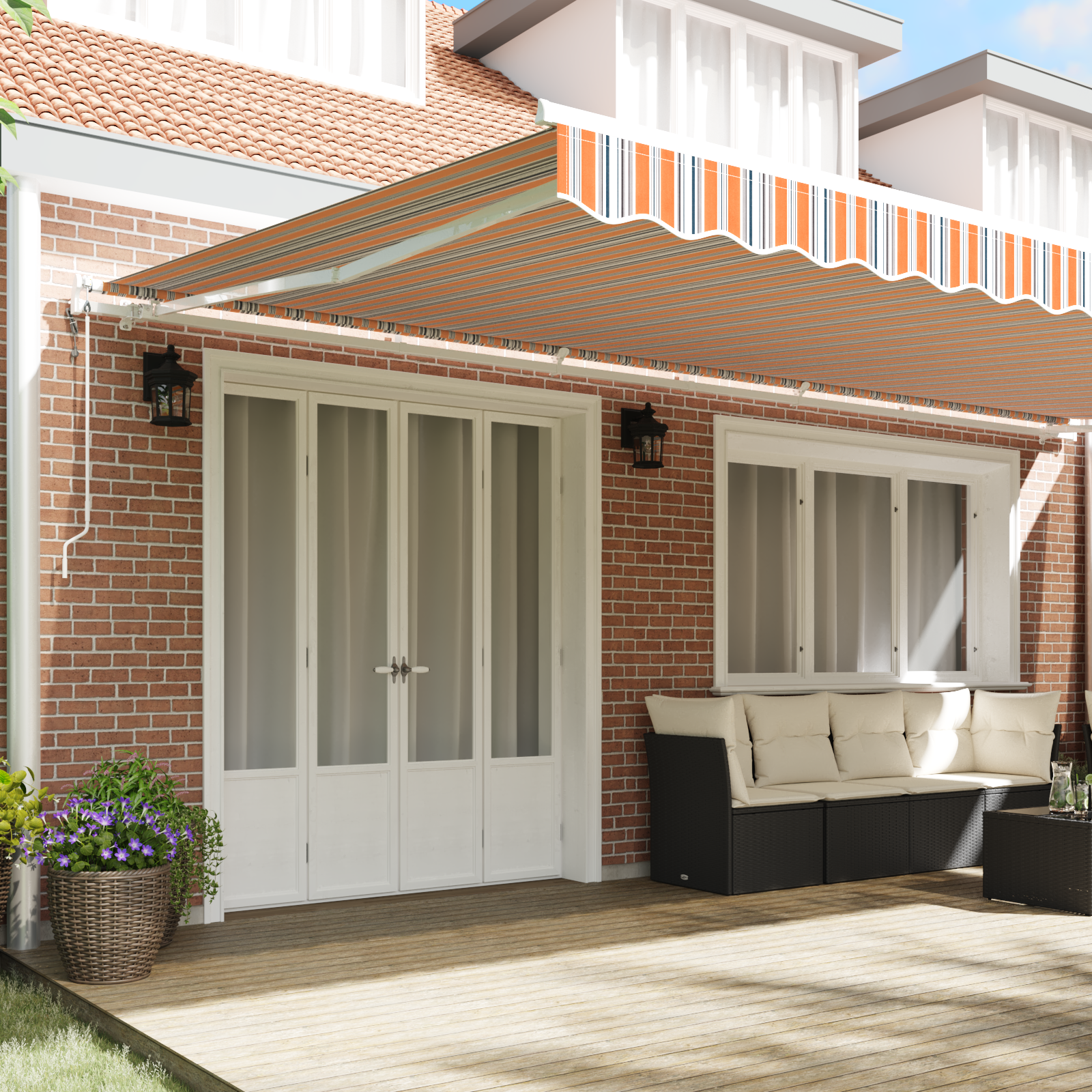 Automatisk Uttrekkbar Markise med Flerfargede Striper, 600x300 cm