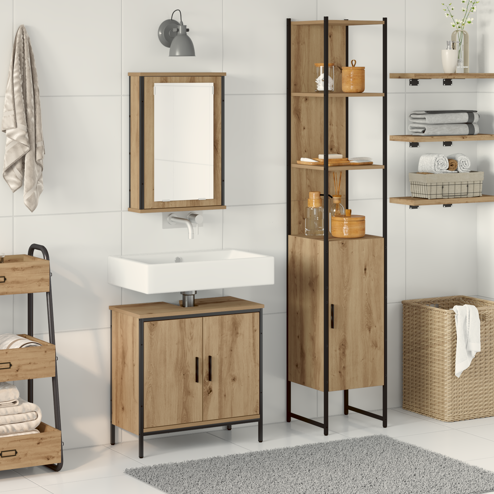 3 Delsk Badmøbelsett Artisan Eik Konstruert Tre