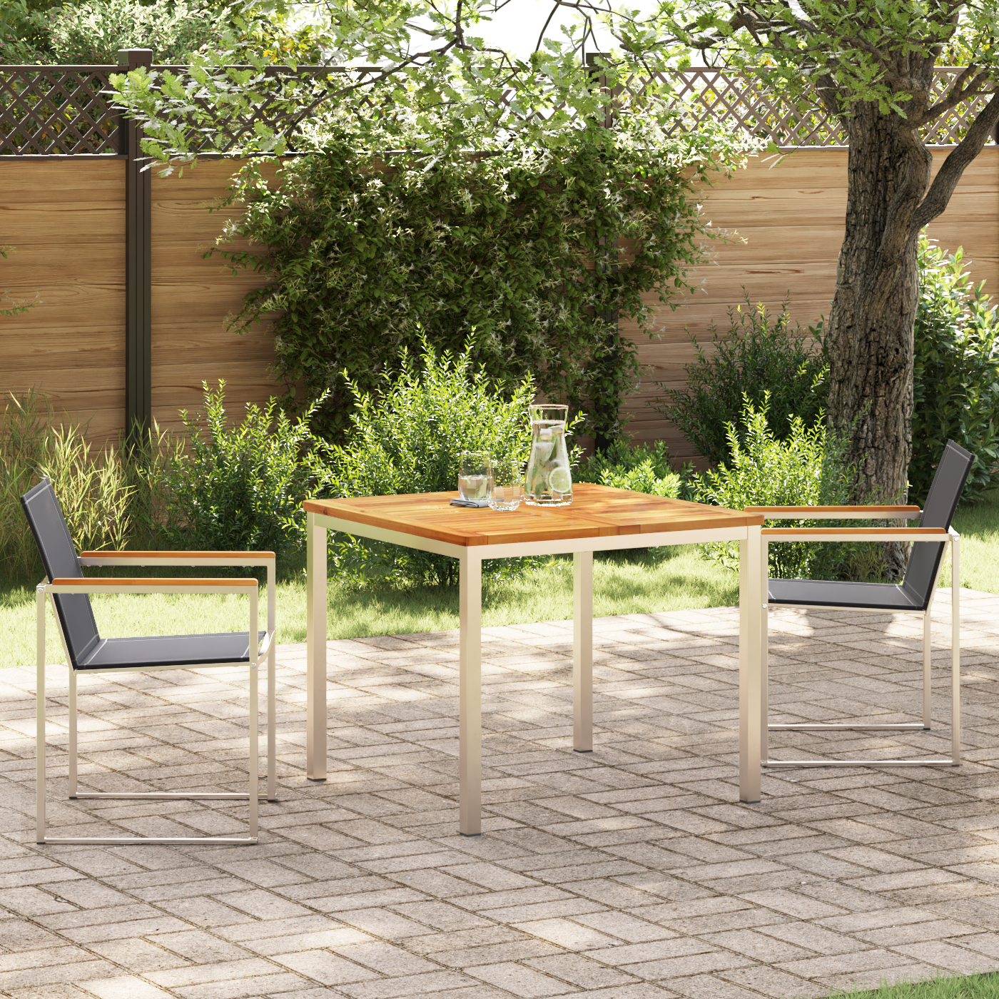 3-delt hage spisebord sett i solid teak