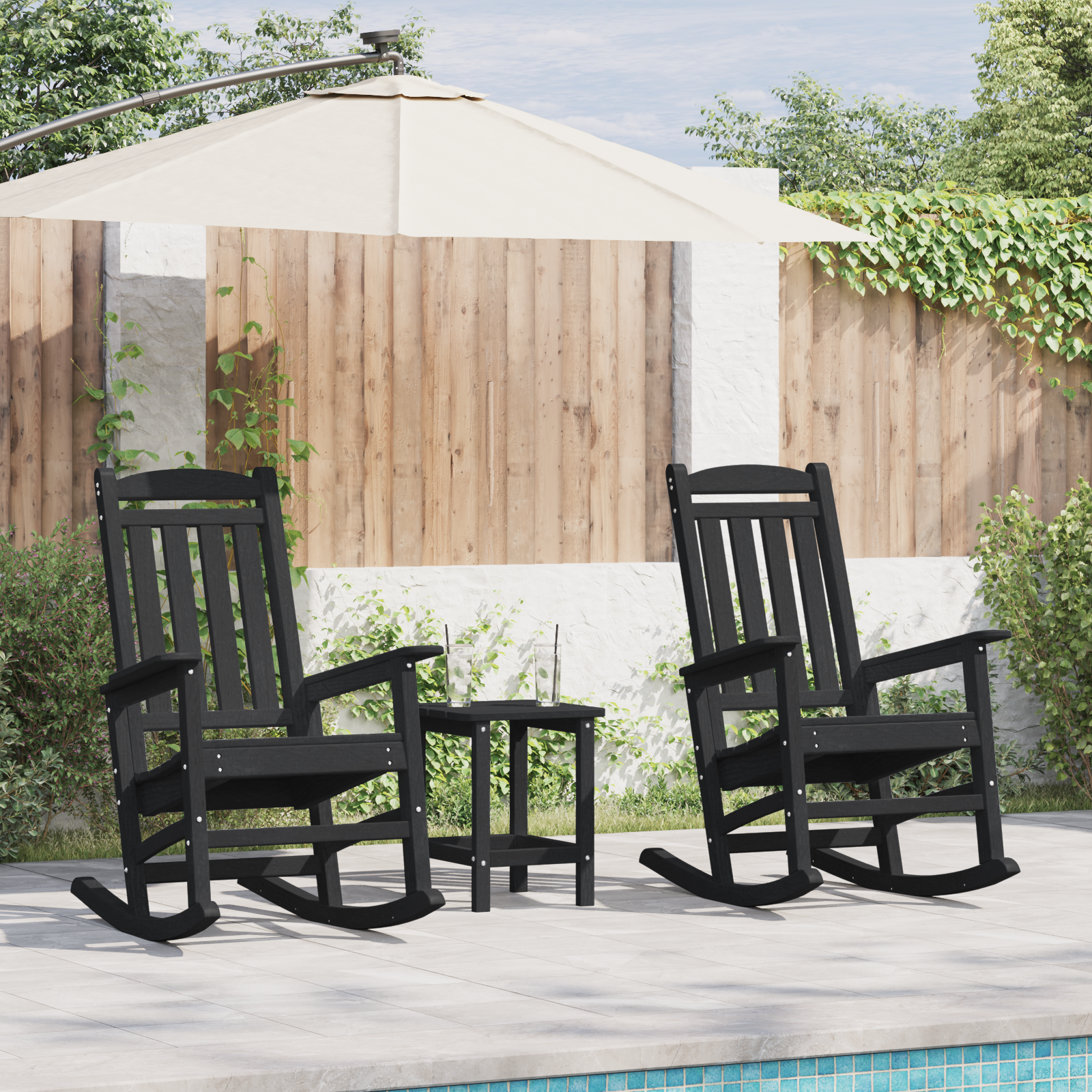 3-delt Hage Lounge Sett Svart HDPE