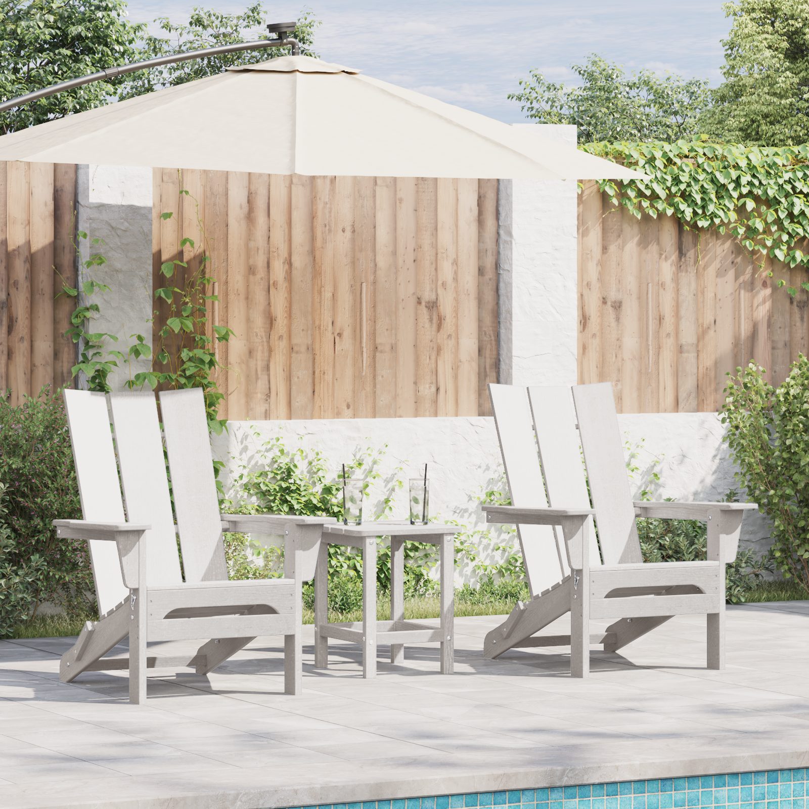 3-delt hage lounge sett Hvit HDPE