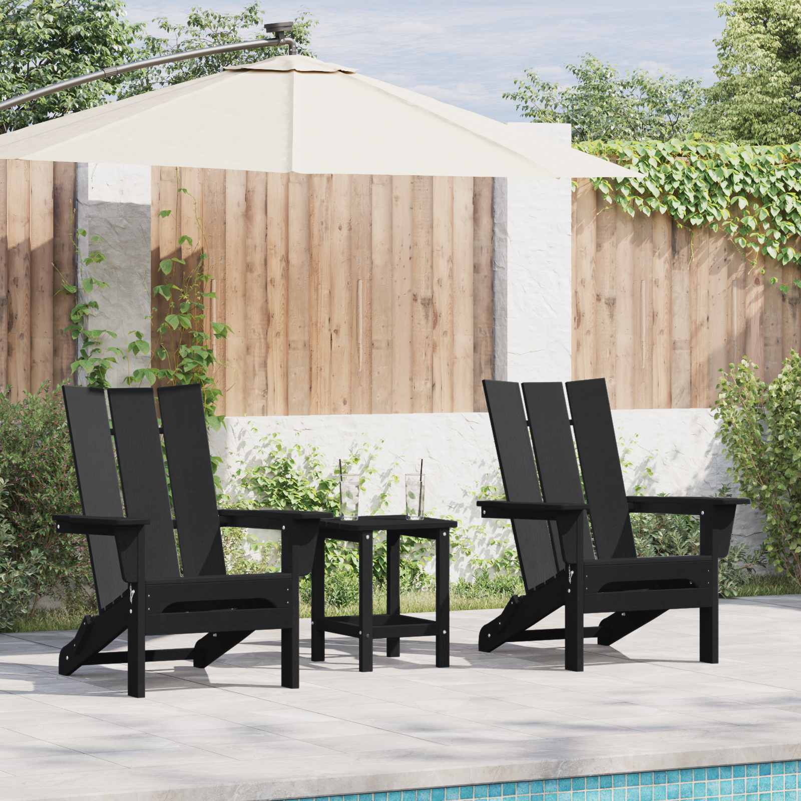 3-delt hage lounge sett svart HDPE