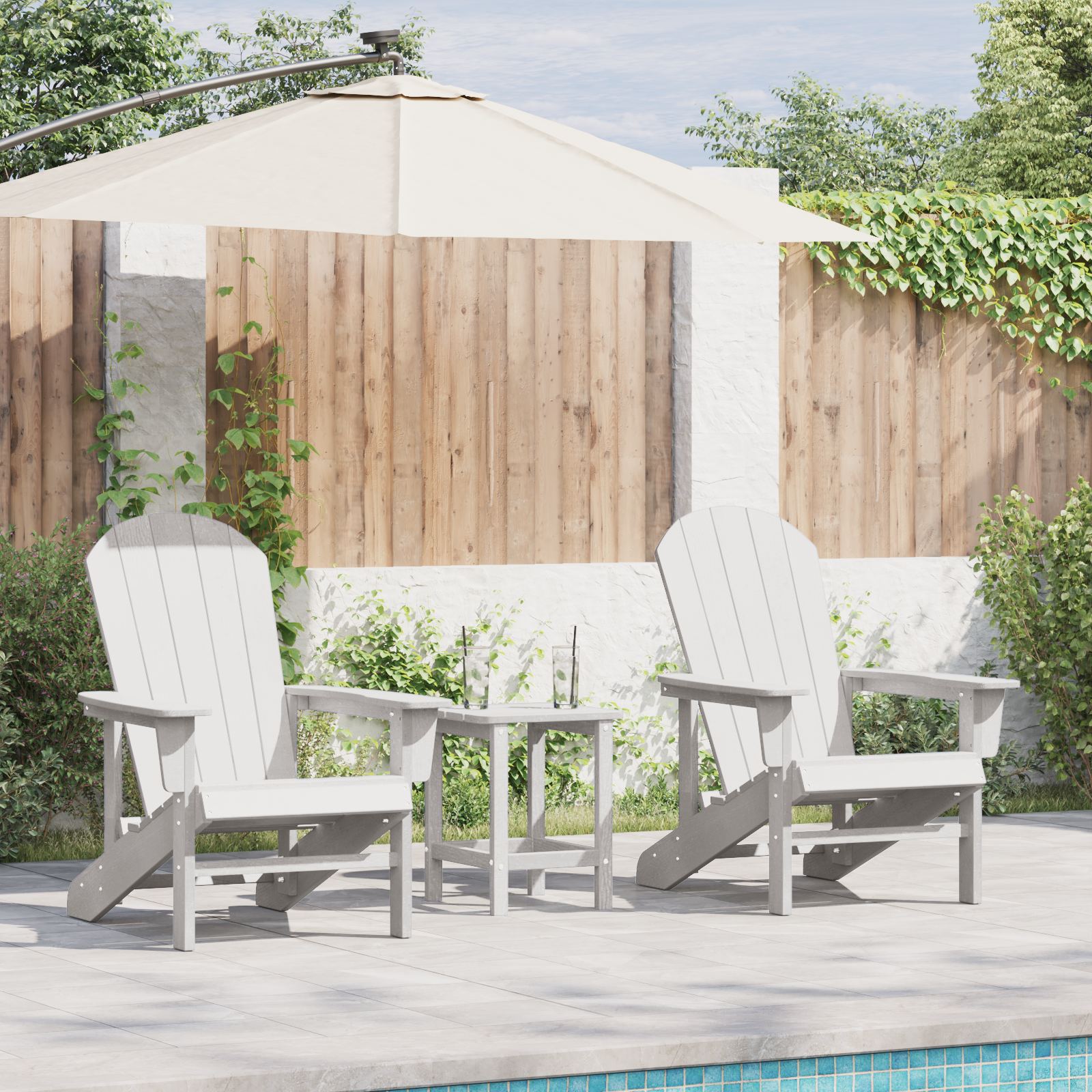 3-delt hage lounge-sett Hvit HDPE