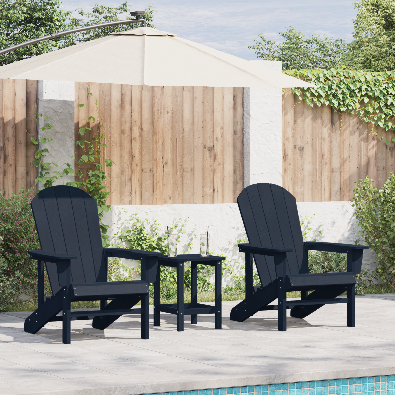 3-delte hage-lounge-sett marineblå HDPE