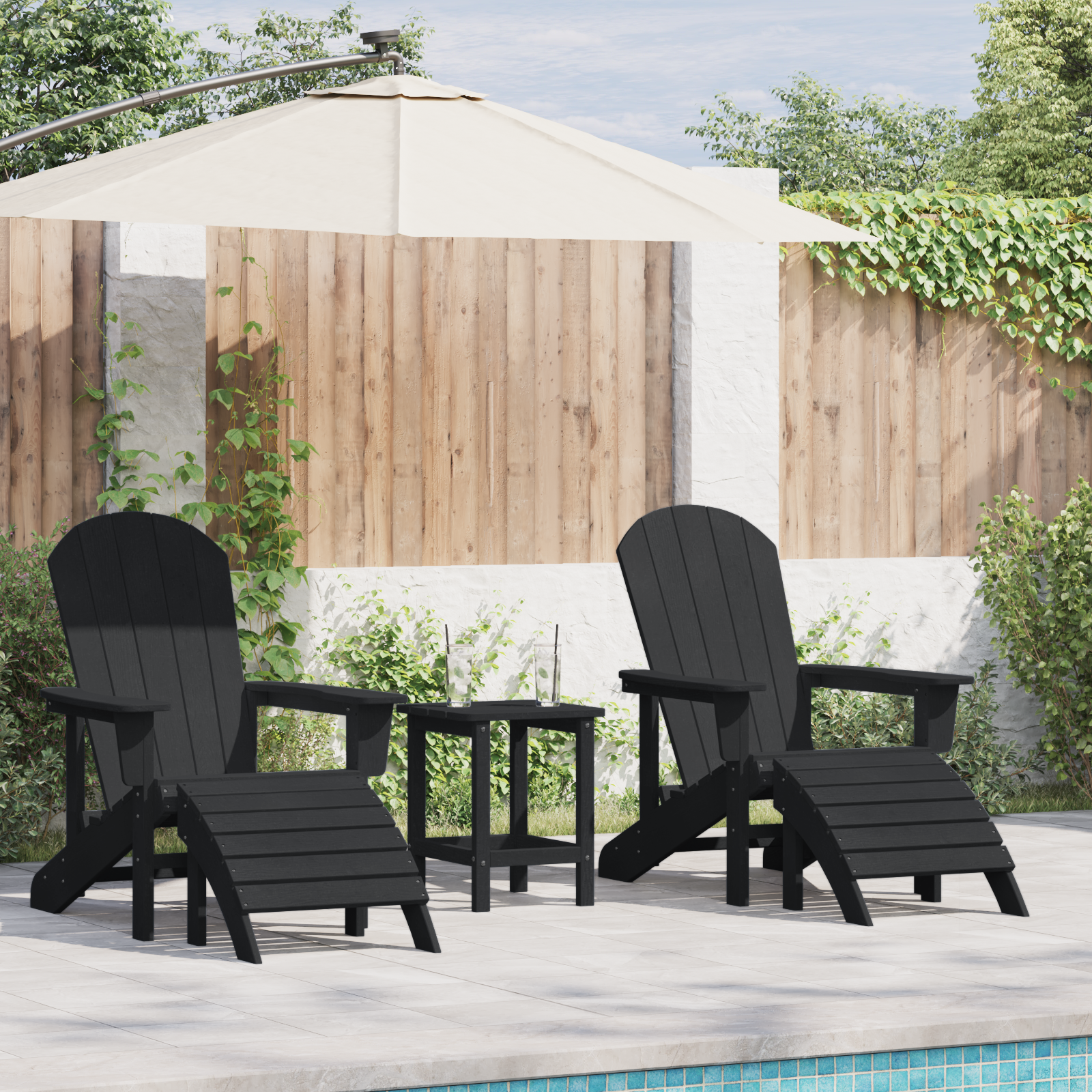 3 Delt Hage Lounge Sett Svart HDPE