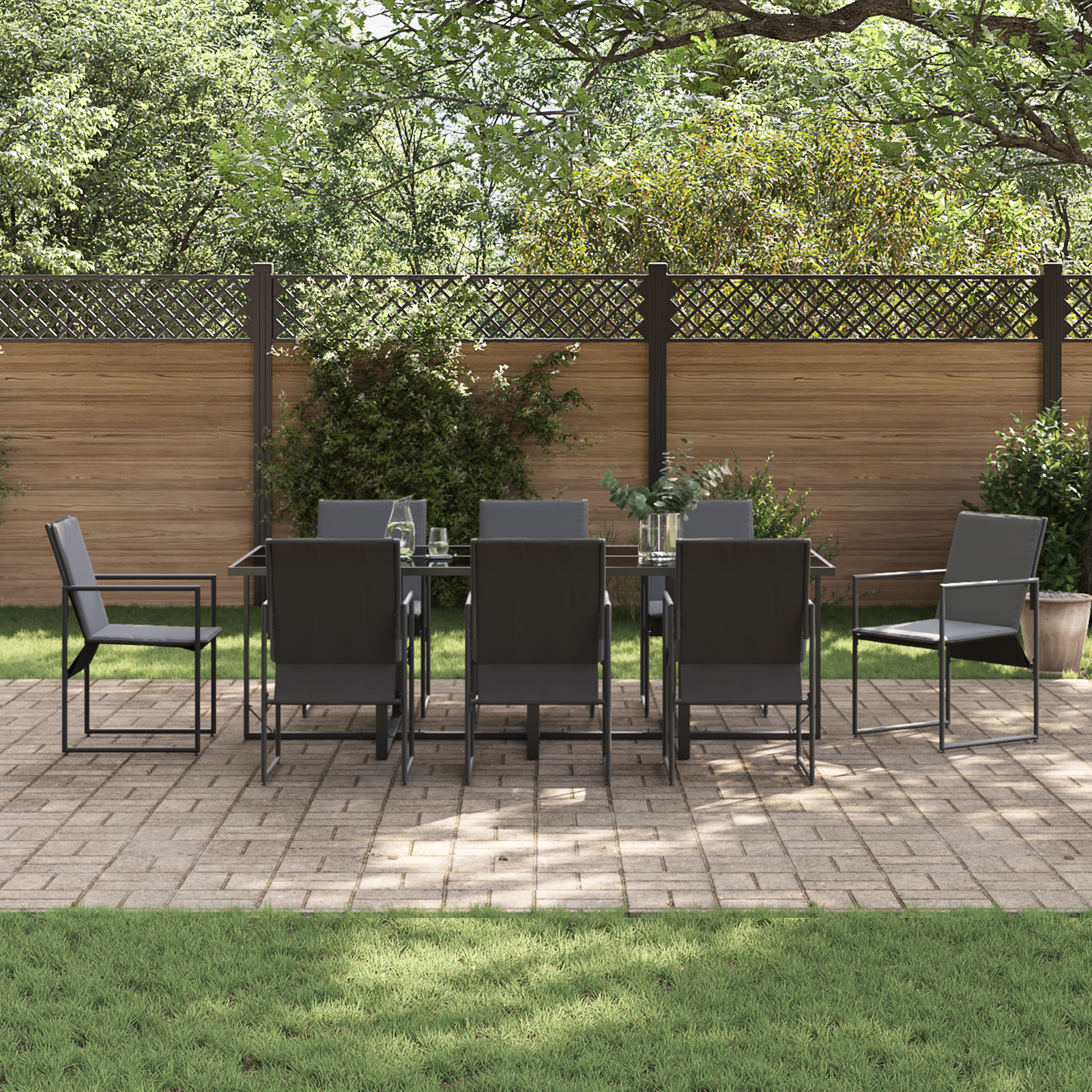 12-delt hagemøbelsett med puter i stål og tekstilene