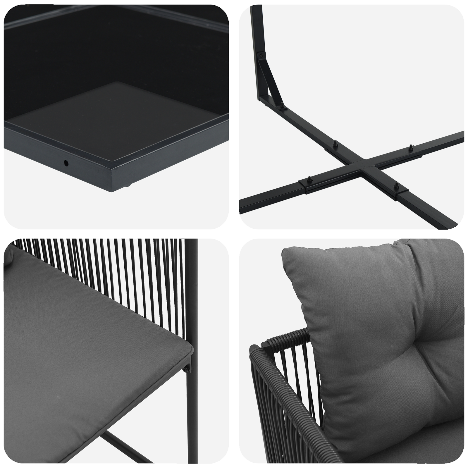 10 Delt Hage Spisebordsett med Puter Stål og Poly Rattan