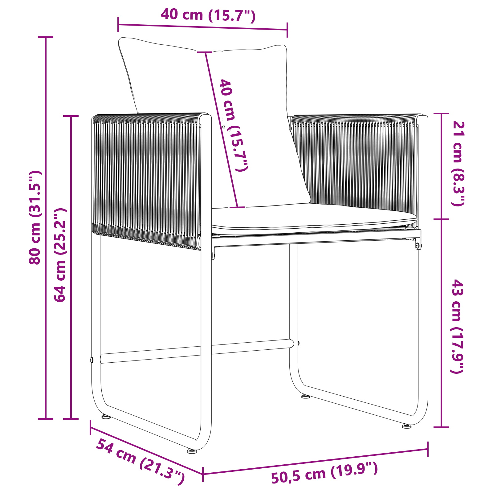 10 Delt Hage Spisebordsett med Puter Stål og Poly Rattan
