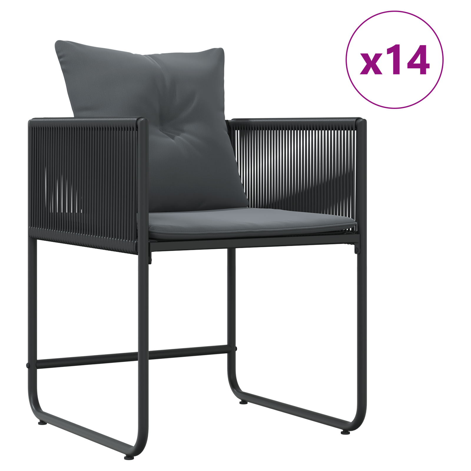 19-delt hage spisebord sett med puter i svart stål og poly rattan