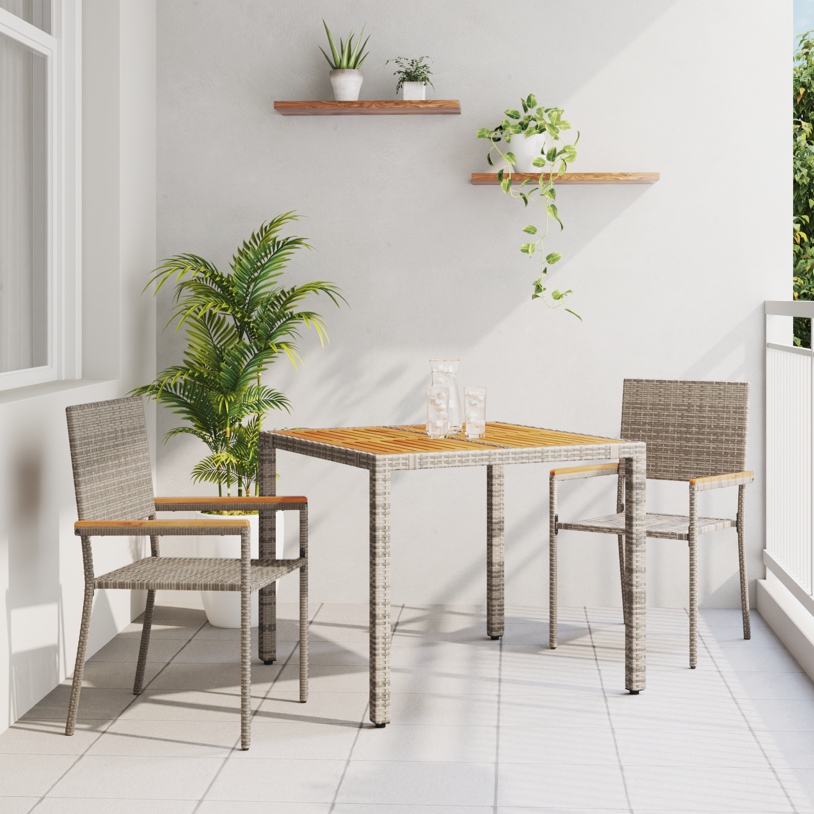 3 Delt Hage Spisegruppe Grå Poly Rattan