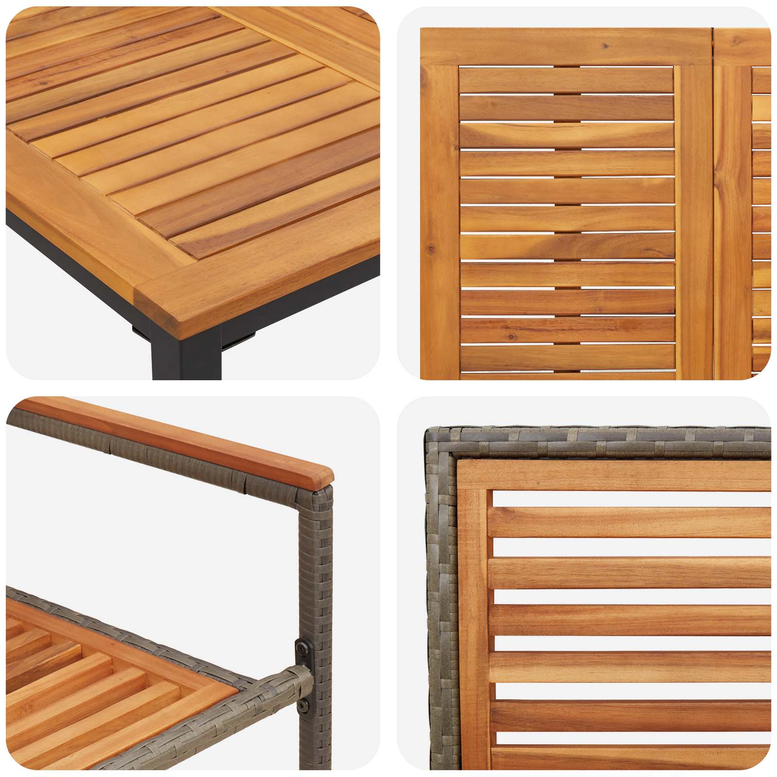 Hagebordsett Sett på 4 Grå, Brun Metall, Tre Middels Stablbar