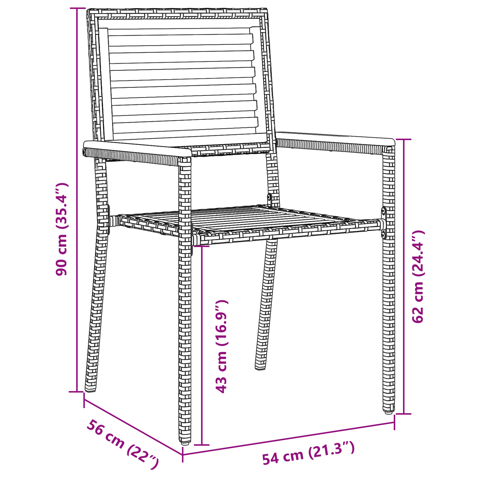 Hagebordsett Sett på 4 Grå, Brun Metall, Tre Middels Stablbar