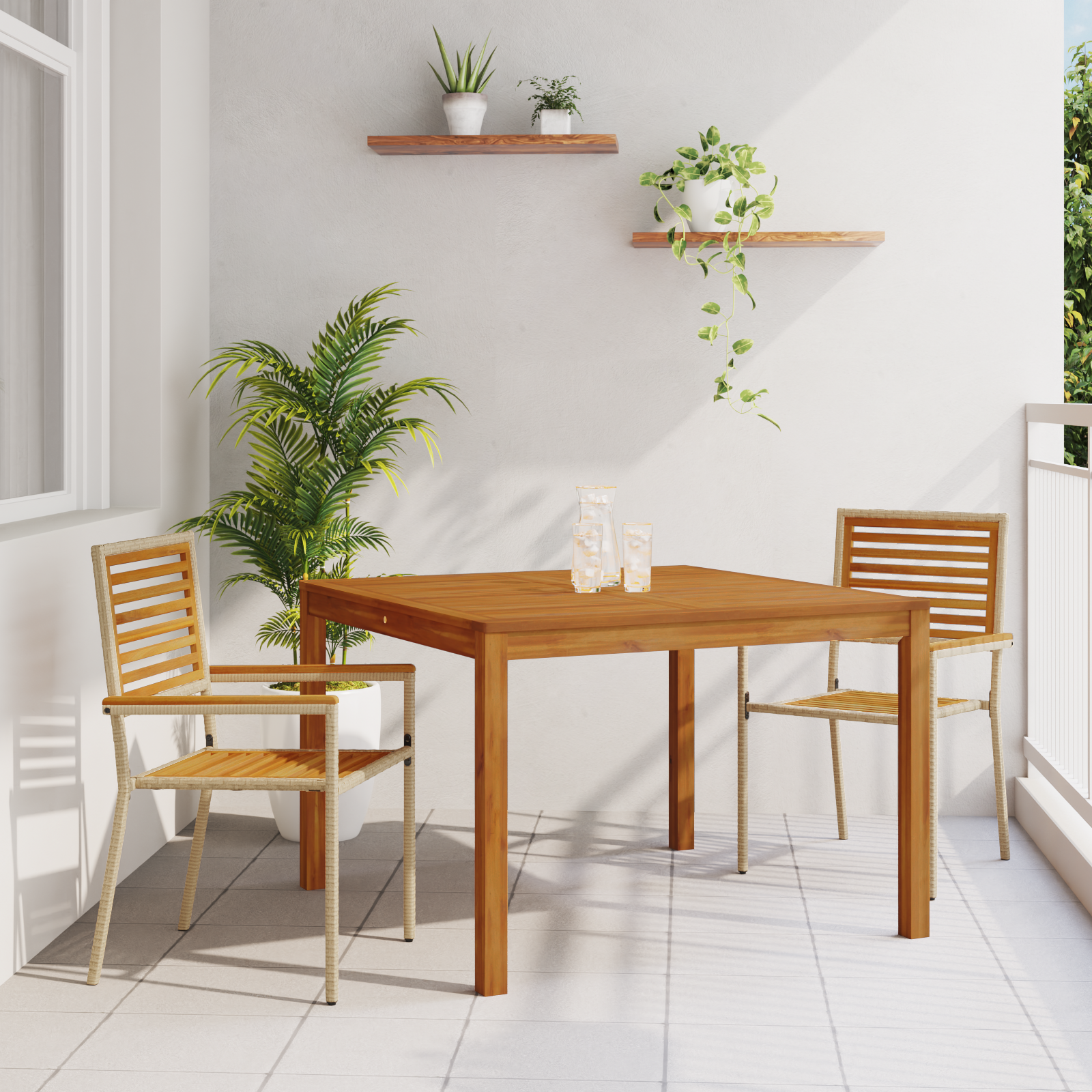 3-delers Hage Spisebordsett Beige Akasietre