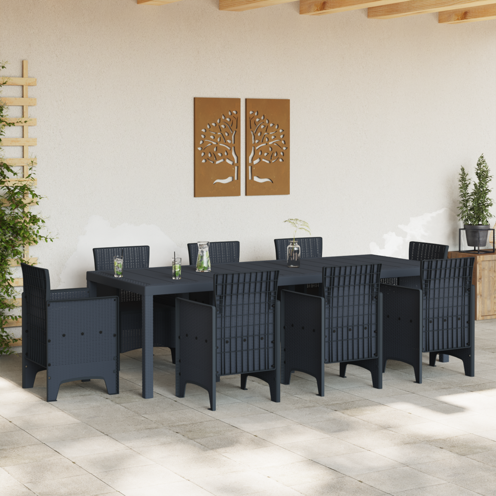 Hagebord Antrasitt 250x100x73 cm Poly Rattan