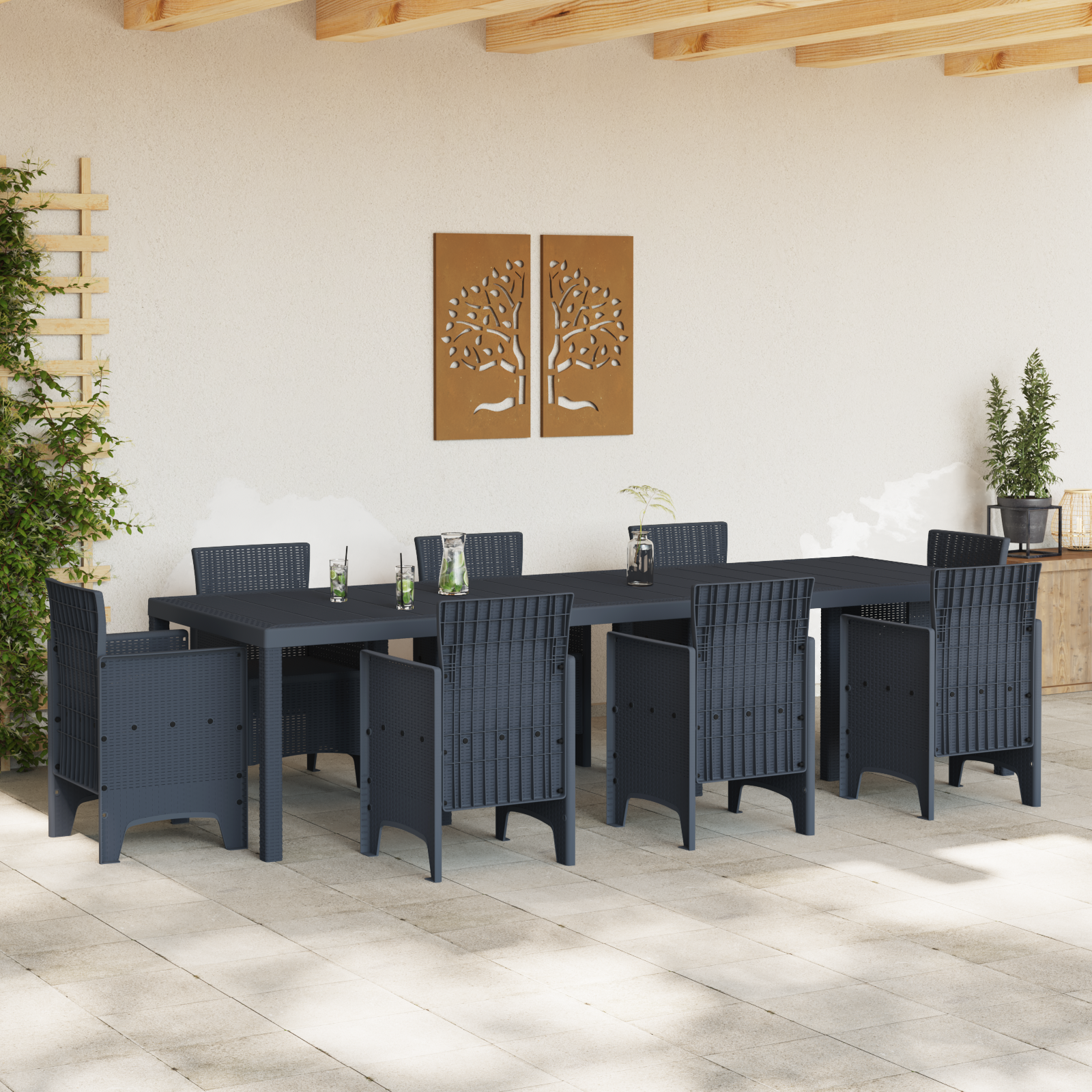 Hagebord Antrasitt 300x100x73 cm Poly Rattan