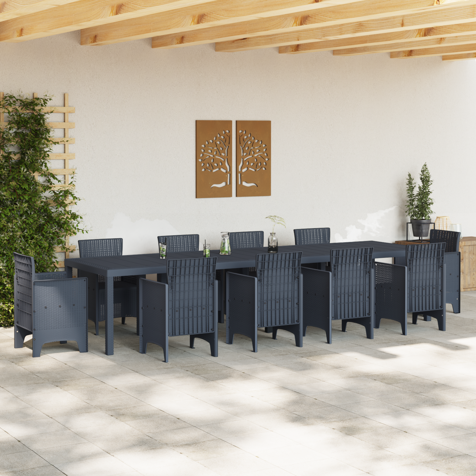 Hagebord Antrasitt 350x100x73 cm Poly Rattan