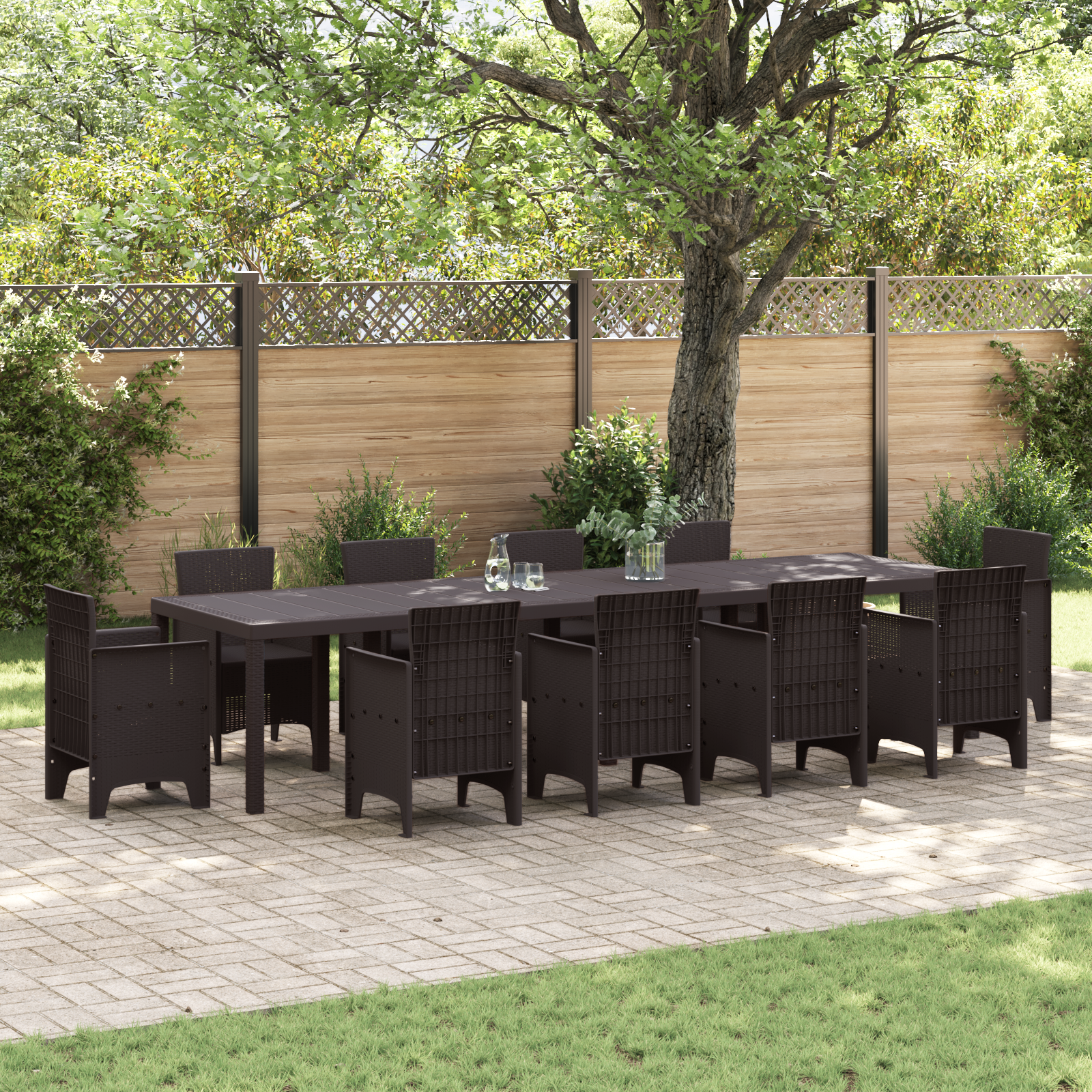 Hagebord Brun 350x100x73 cm Poly Rattan