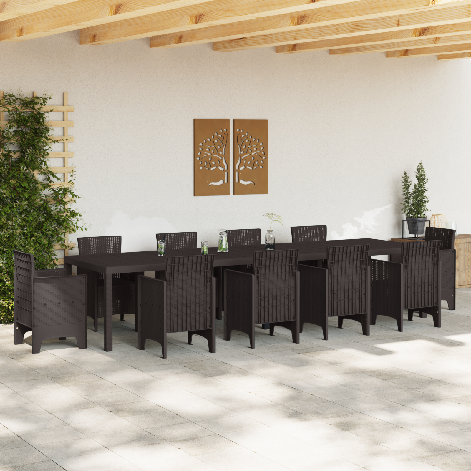 Hagebord Brun 350x100x73 cm Poly Rattan