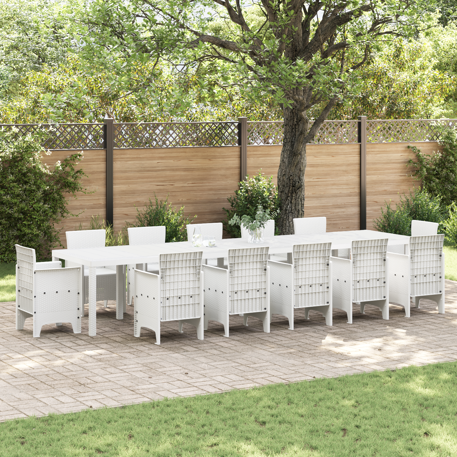 Hagebord Hvit 400x100x73 cm Poly Rattan
