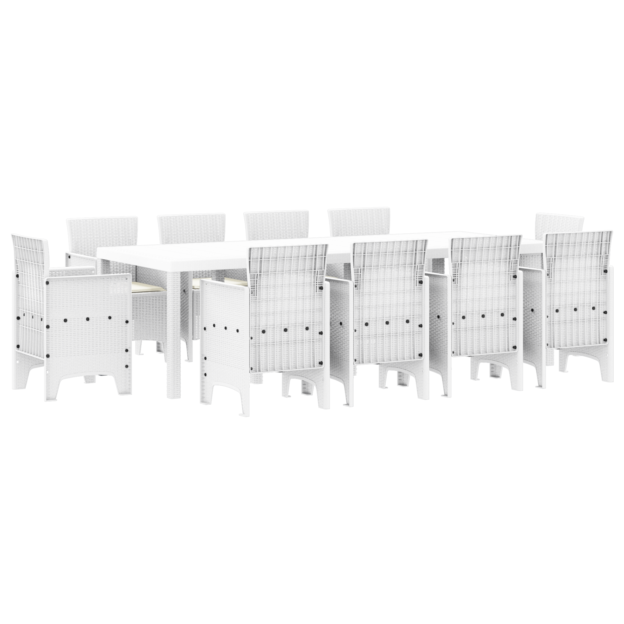 11 Delt Hage Spisebordsett med Puter Hvit Poly Rattan