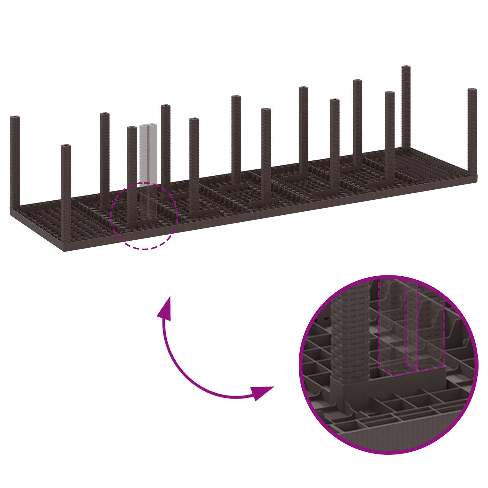 15 Delt Hage Spisebordsett med Puter Brun Polyrotting