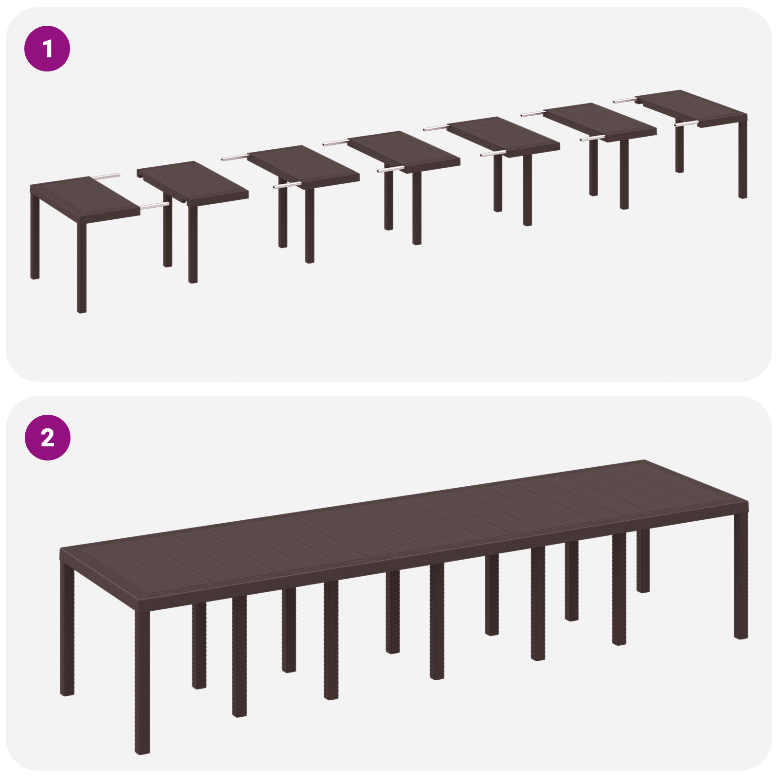 15 Delt Hage Spisebordsett med Puter Brun Polyrotting