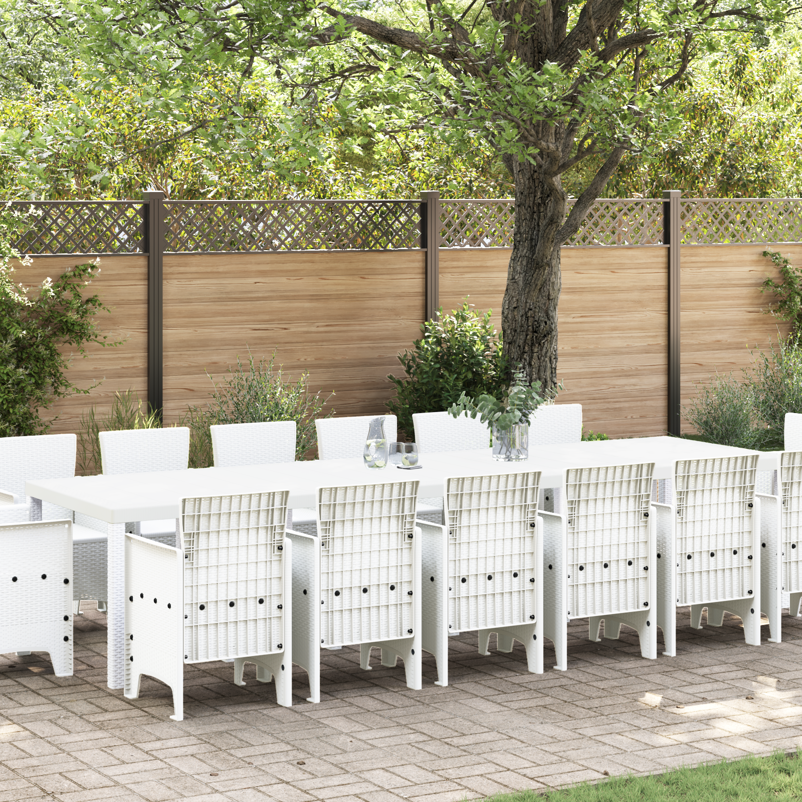 15-Delt Hage Spisegruppe Hvit Poly Rattan