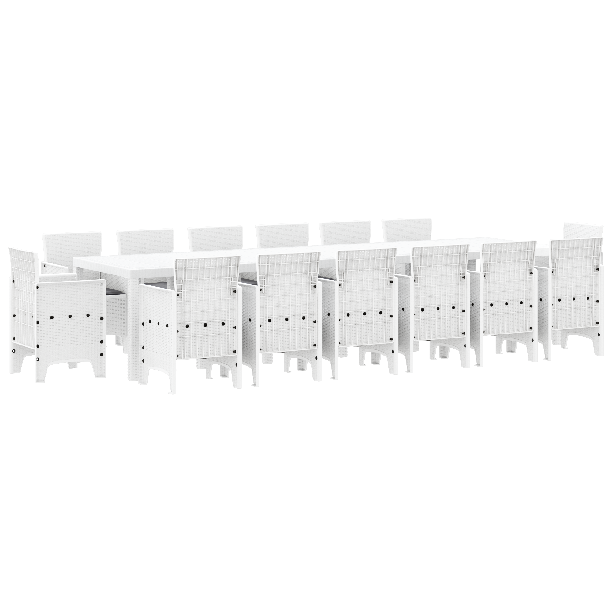 15 Deler Hage Spisegruppe med Puter Hvit Poly Rattan