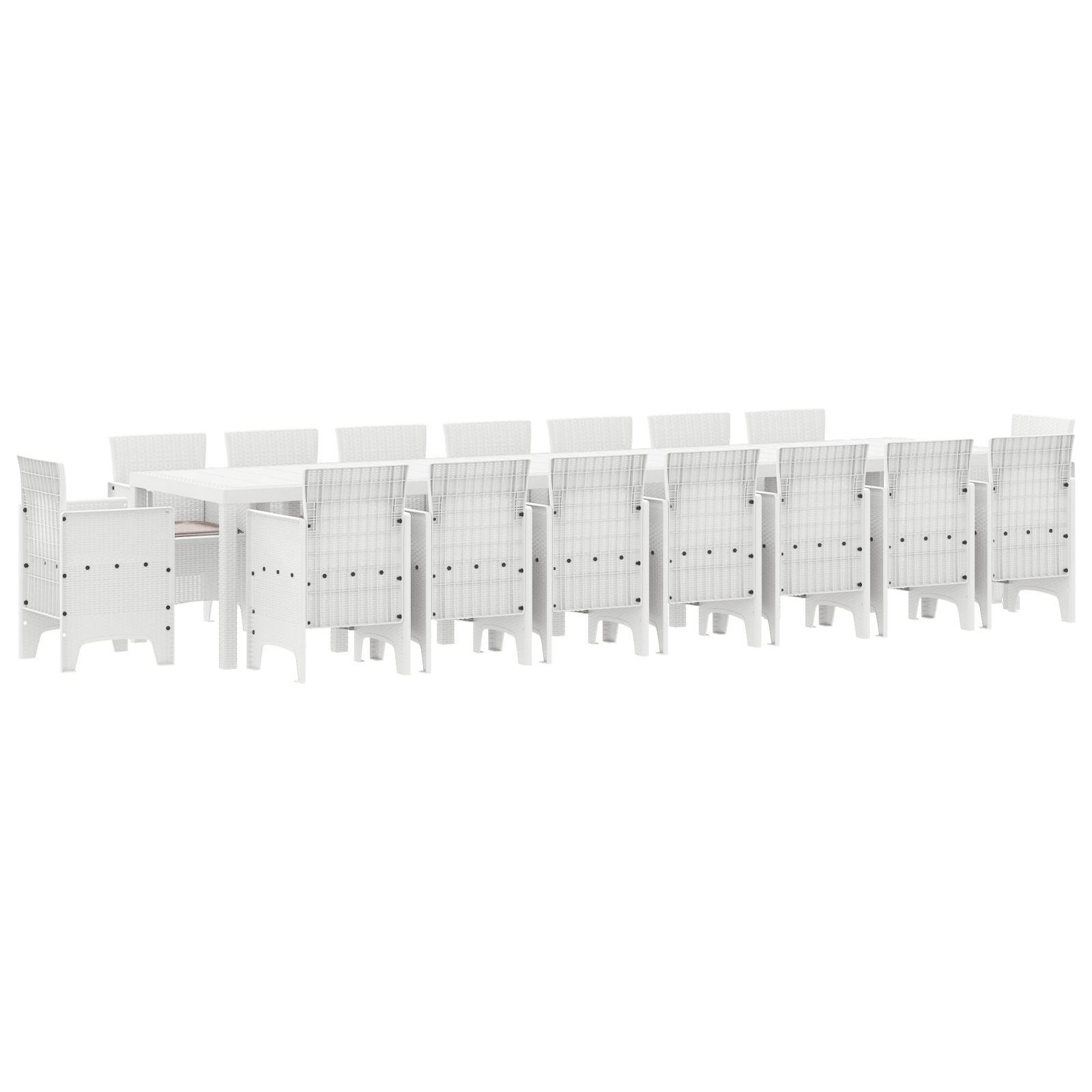 17 Deler Hage Spisestue Set med Puter Hvit Poly Rattan
