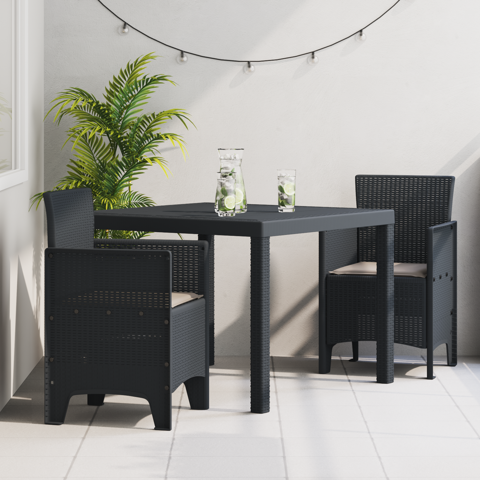 3 Delt Hage Spisegruppe med Puter Anthracite Poly Rattan
