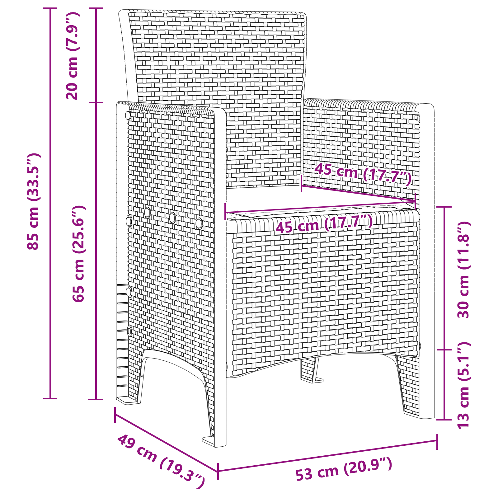 11-delers hageserveringssett med puter i brun polyrotting
