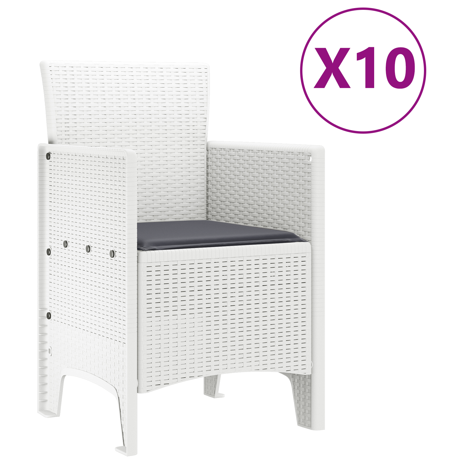 11-delt Hage Spisegruppe med Puter Hvit Polyrotting