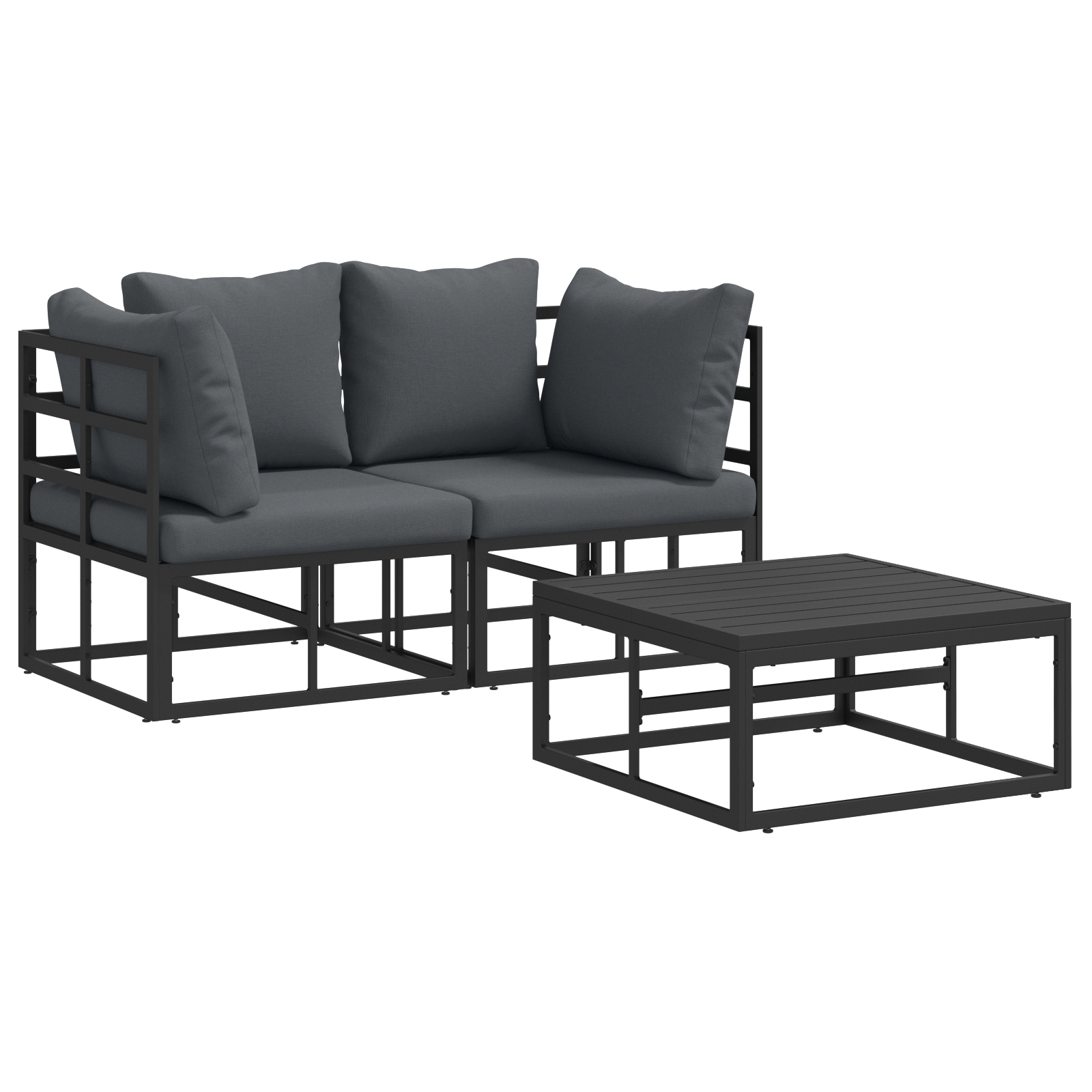 Hagesofa Set med pute med pute 3 pcs Svart 70 x 70 x 32 cm Aluminium