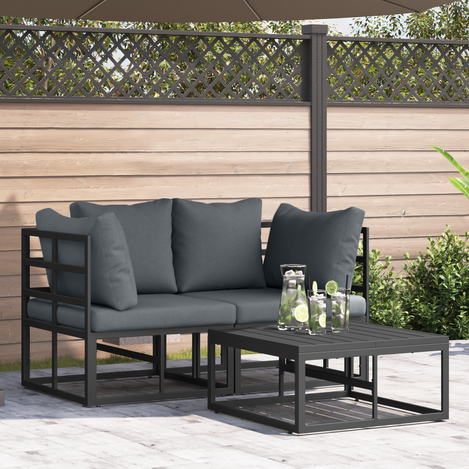 Hagesofa Set med pute med pute 3 pcs Svart 70 x 70 x 32 cm Aluminium