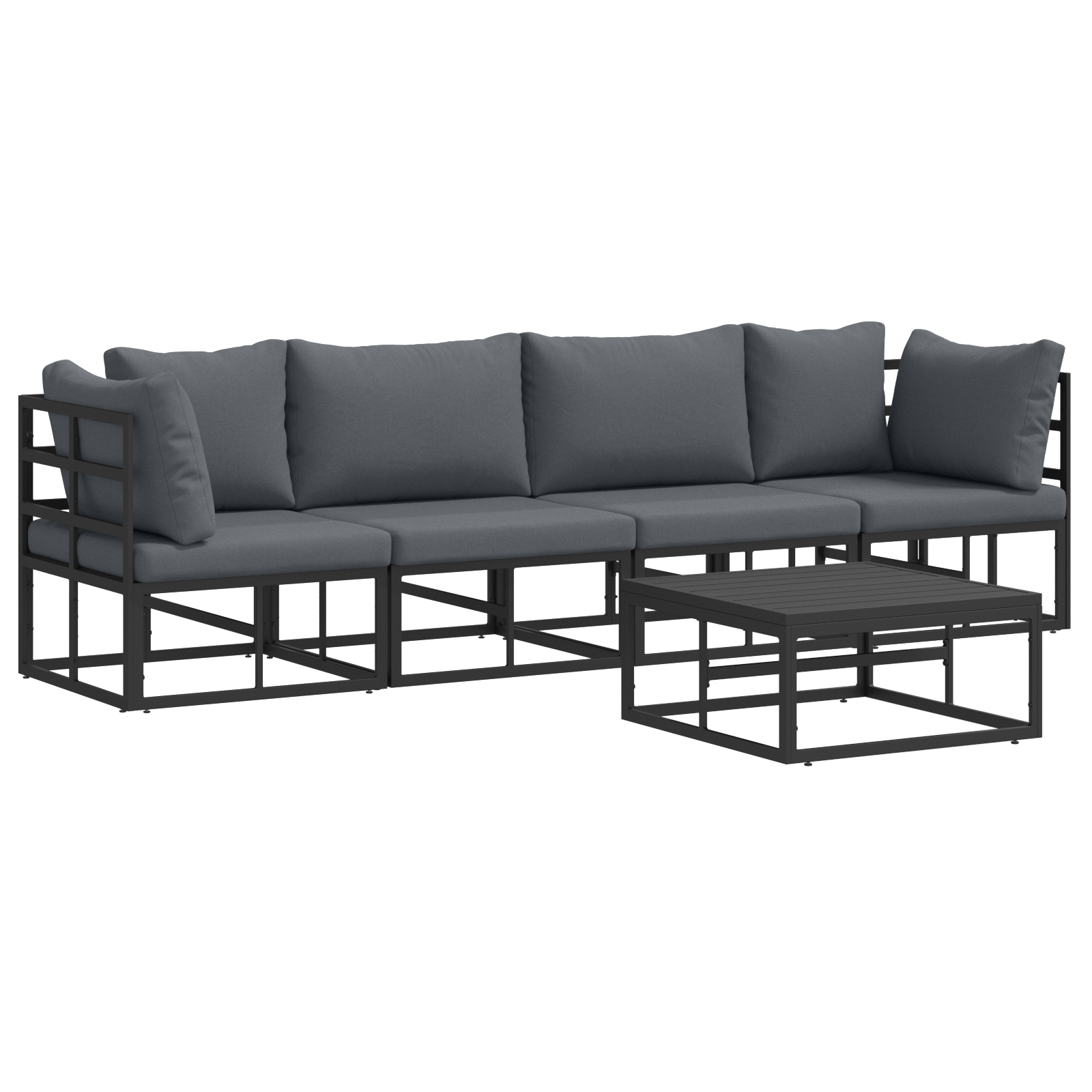 Hagesofa Set med pute med pute 5 pcs Svart 70 x 70 x 32 cm Aluminium