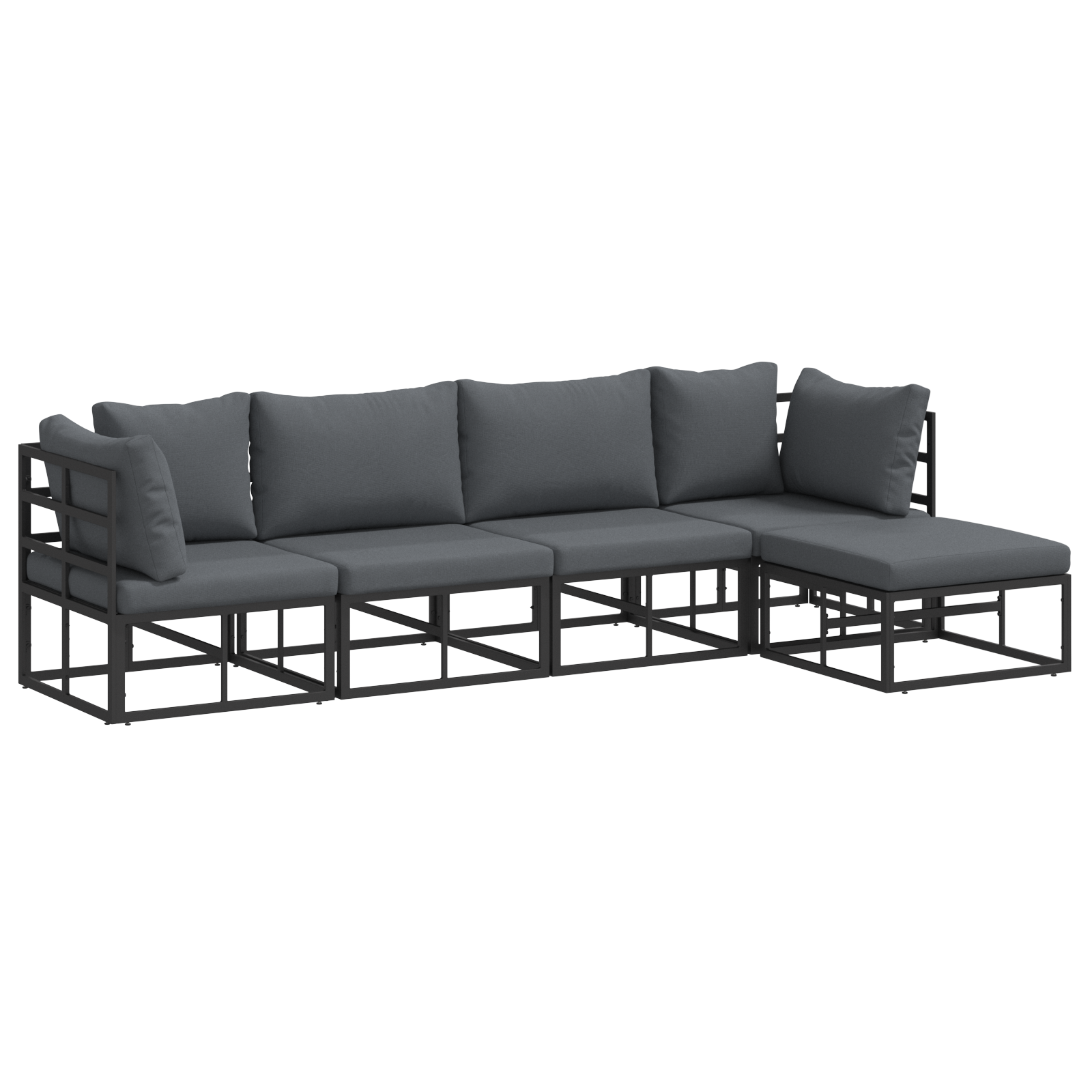 Hagesofa Set med pute med pute 5 pcs Svart 283 x 141.5 x 71 cm Aluminium