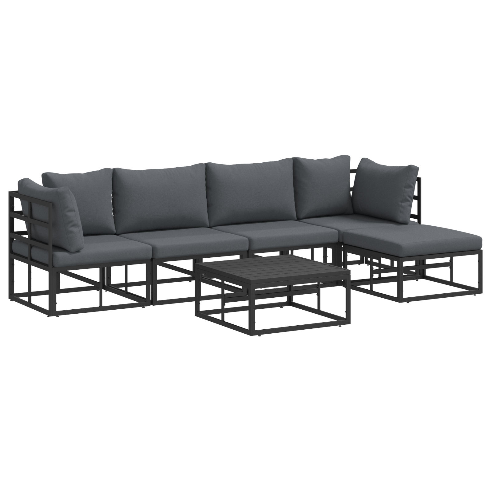 Hagesofa Set med pute med pute 6 pcs Svart 70 x 70 x 32 cm Aluminium