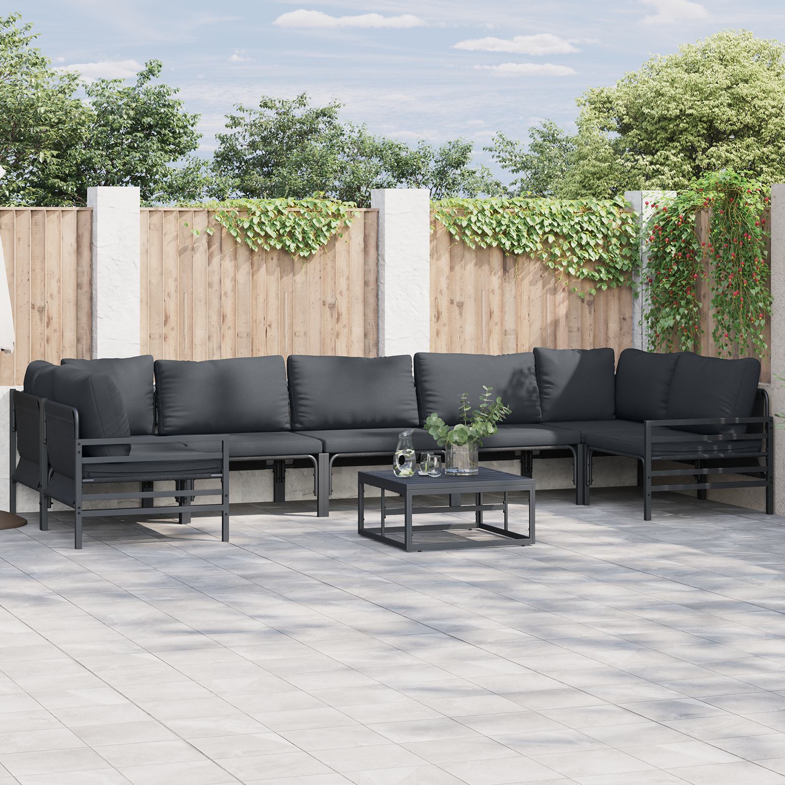 Hagesofa Set 8 pcs Antrasitt Stål