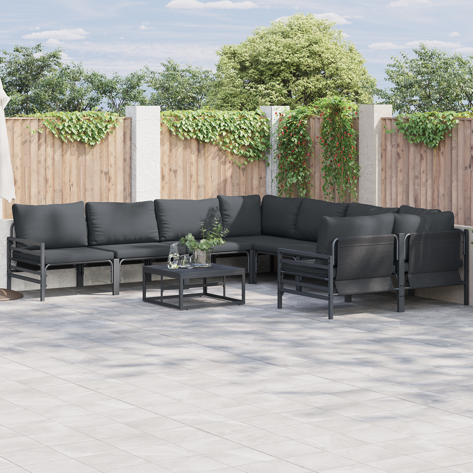 Hagesofa Set 8 pcs Antrasittgrå Stål